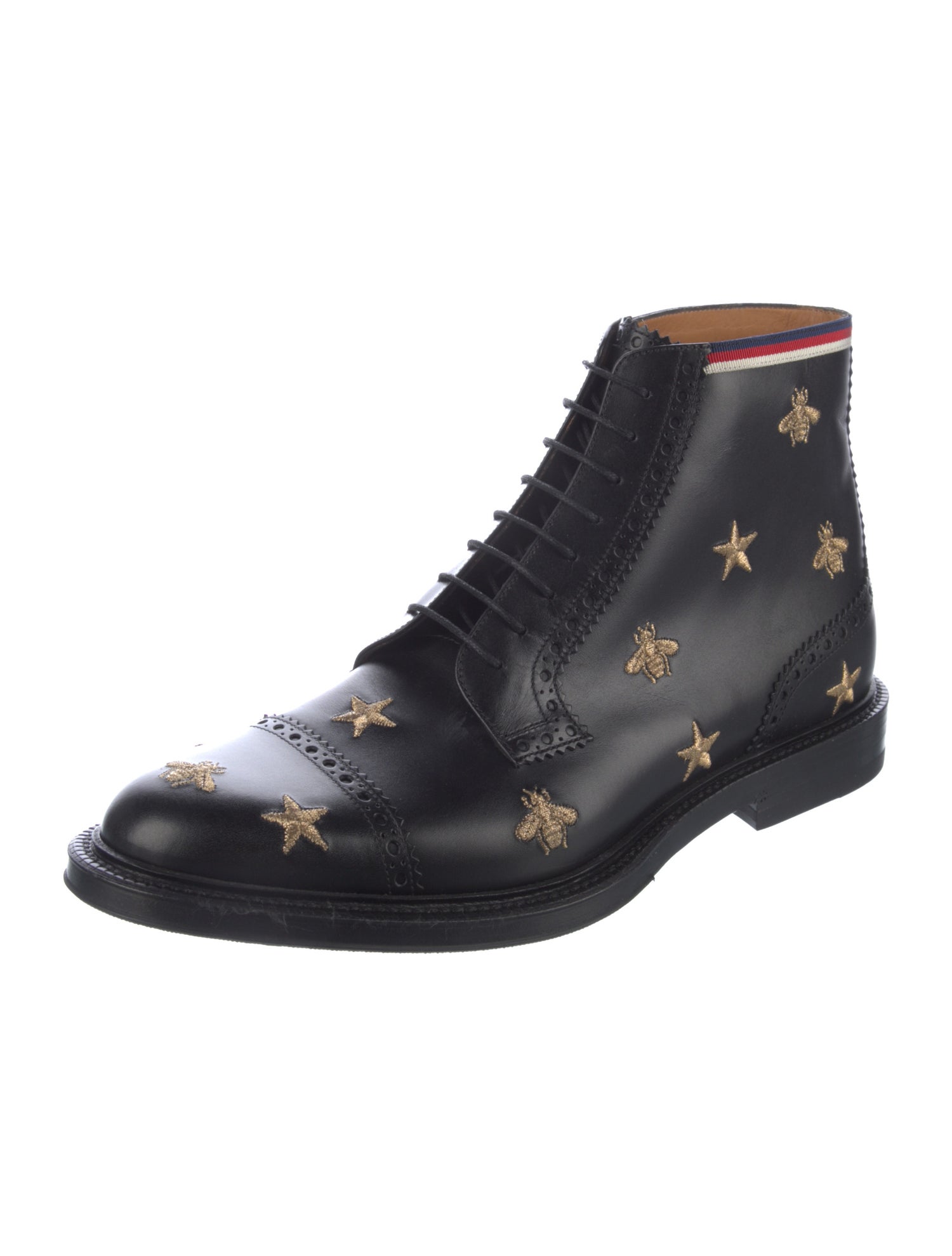 Gucci Sylvie Web Accent Leather Lace-Up Boots