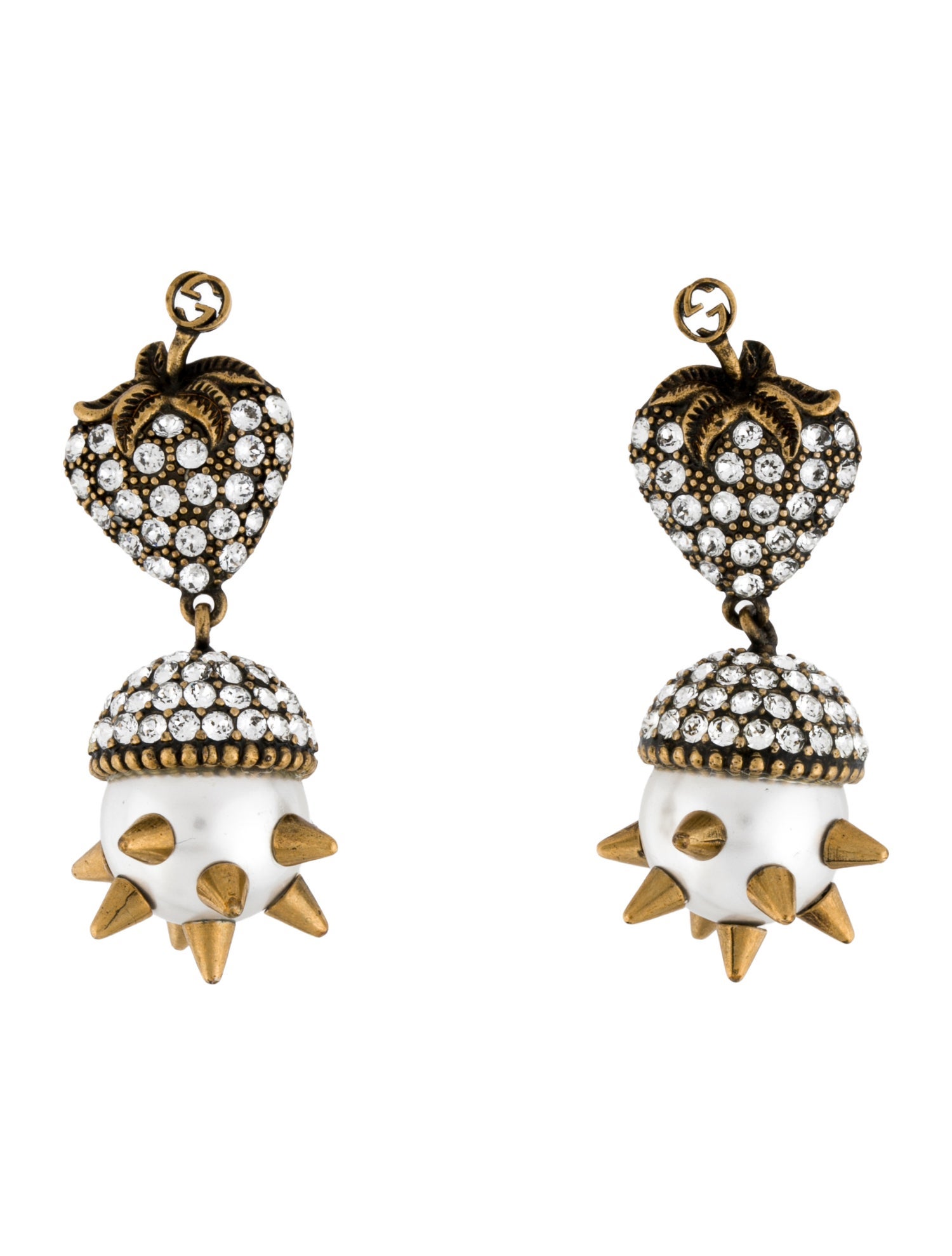 Gucci Faux Pearl & Crystal Studded Strawberry Drop Earrings