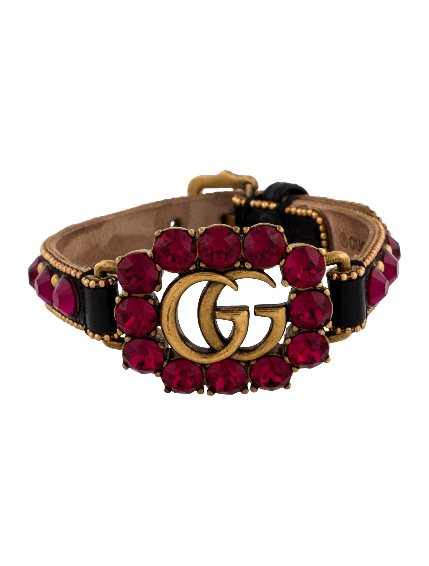 Gucci Crystal & Leather 'Marmont' Bracelet