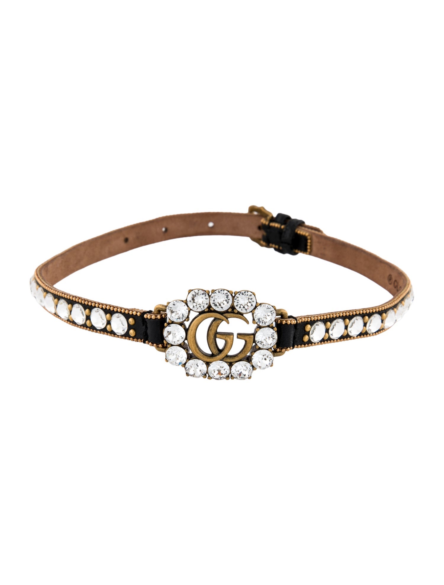 Gucci Crystal & Leather Double 'G' Choker Necklace