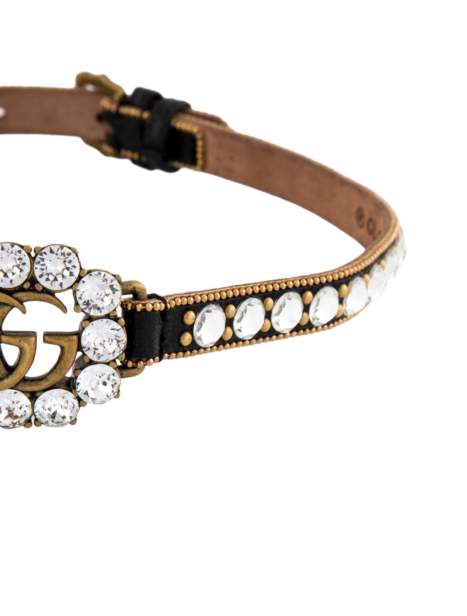 Gucci Crystal & Leather Double 'G' Choker Necklace