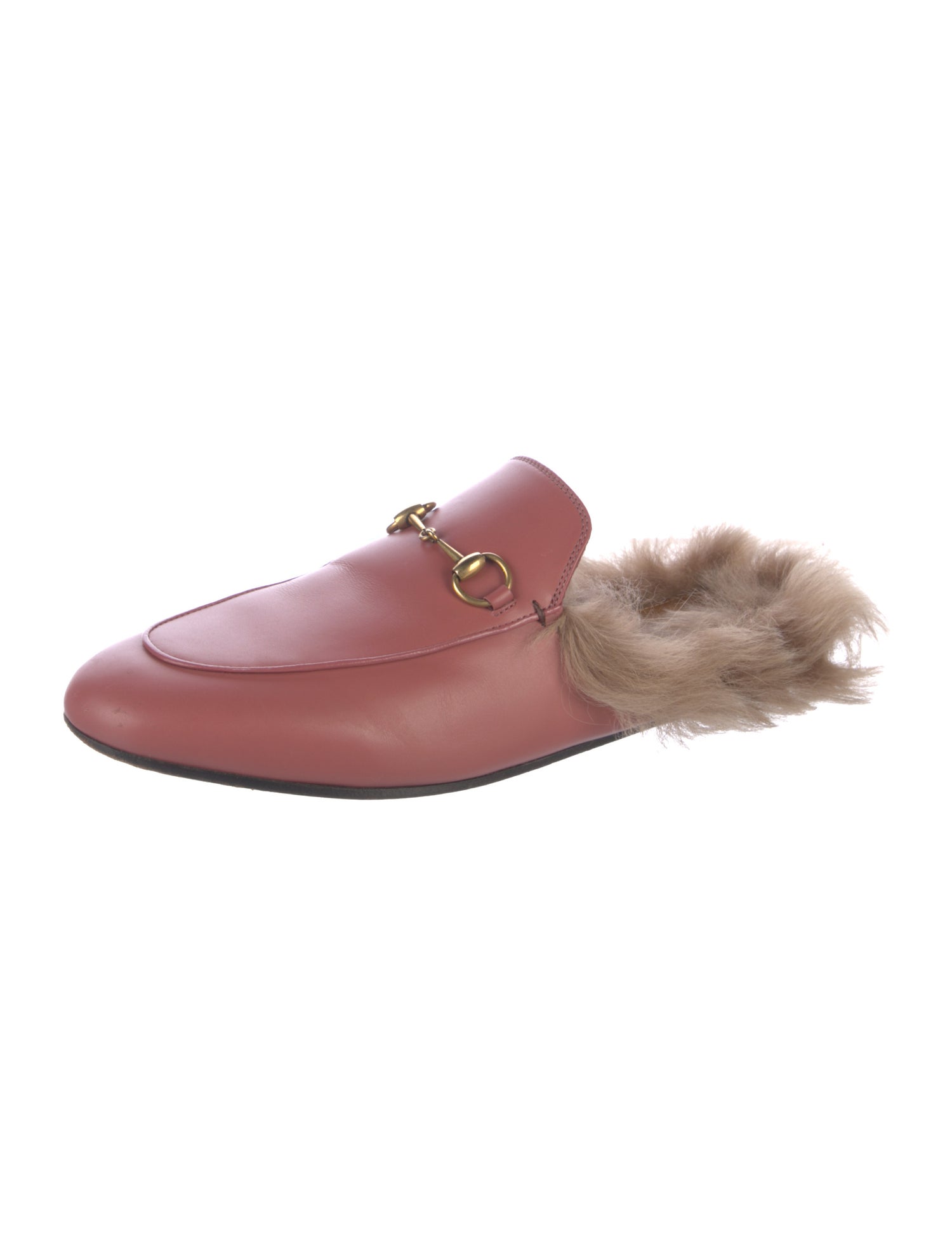 Gucci Leather Fur Trim Mules