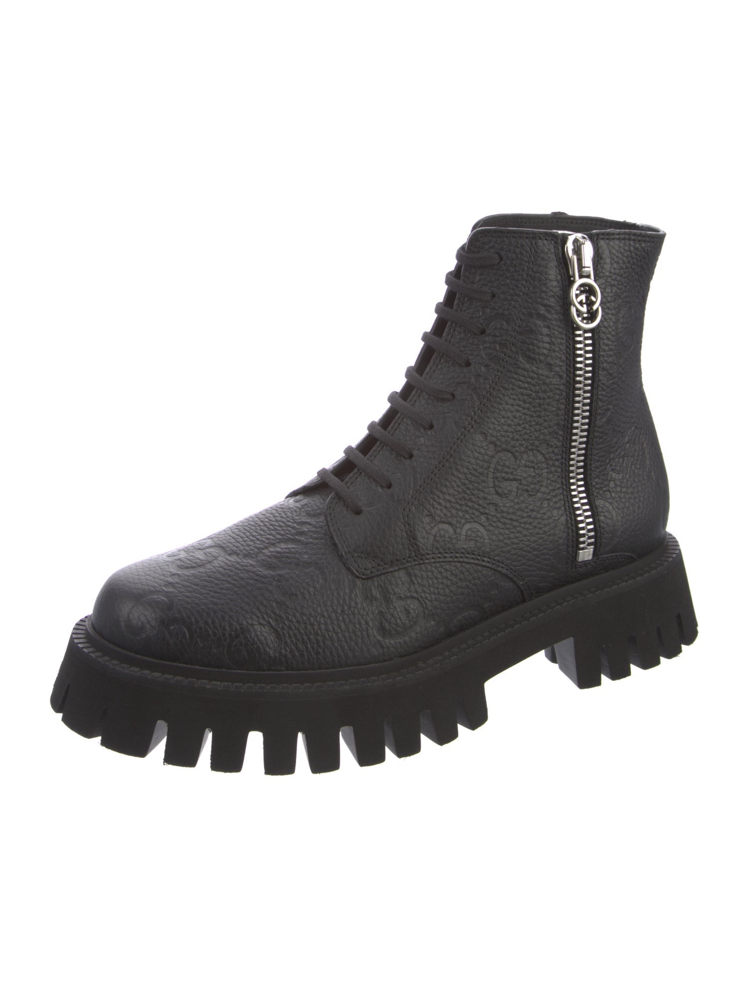 Gucci GG Signature Leather Combat Boots w/ Tags