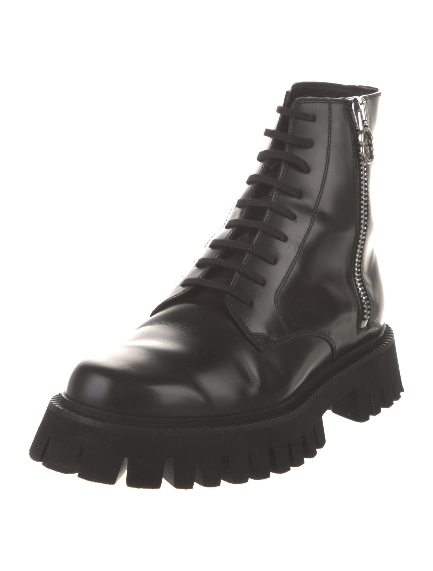 Gucci Interlocking G Logo Leather Combat Boots