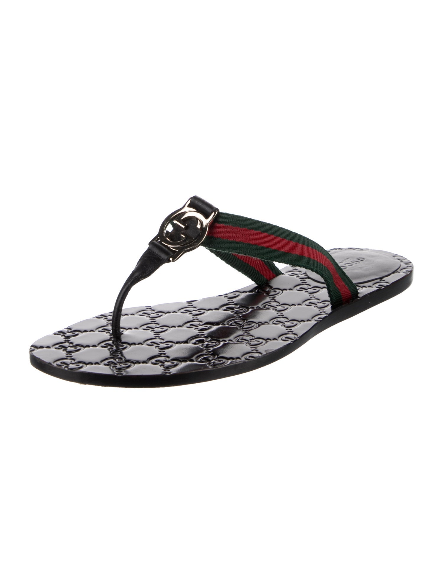Gucci Double G Logo Leather Flip Flops