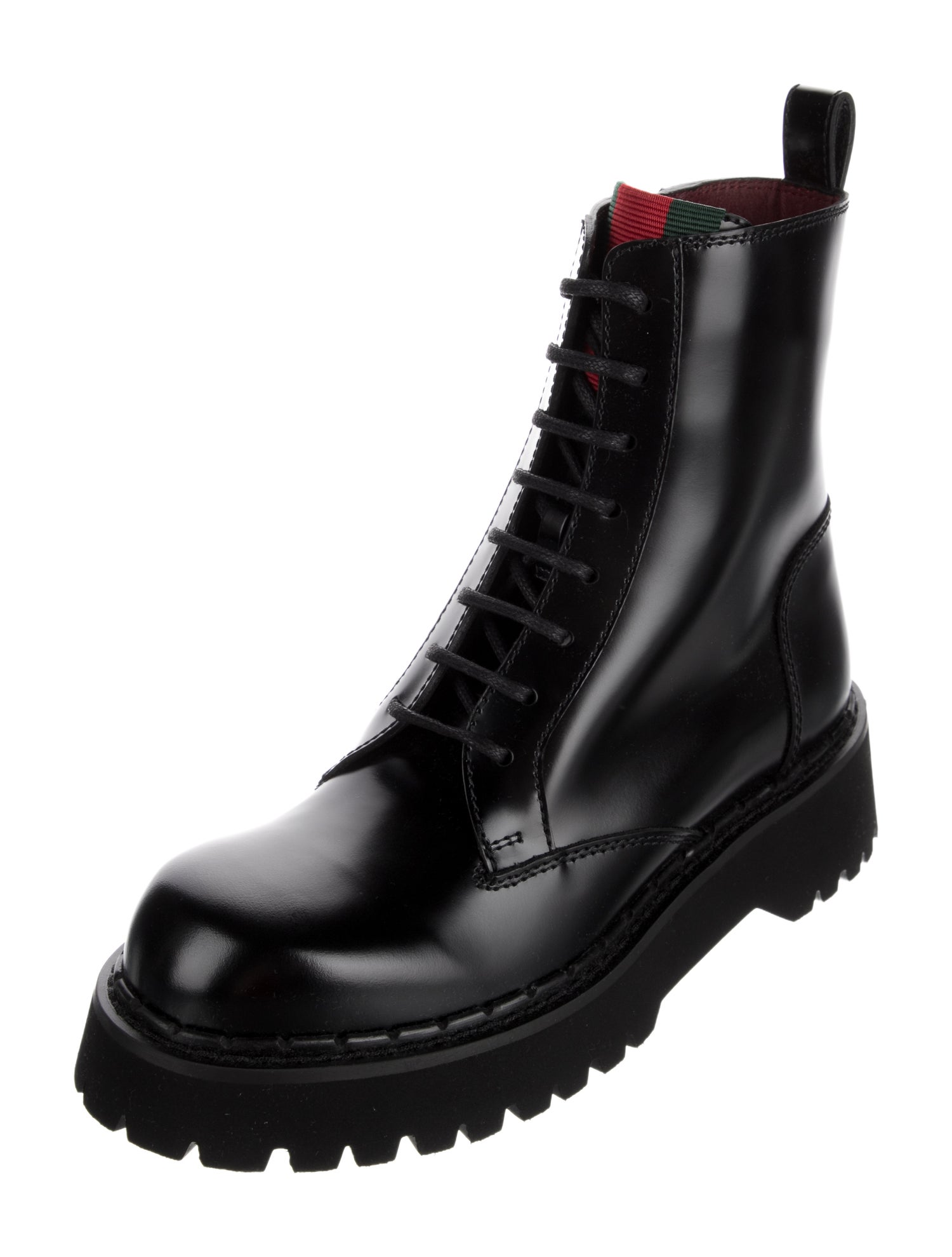 Gucci Web Accent Leather Combat Boots