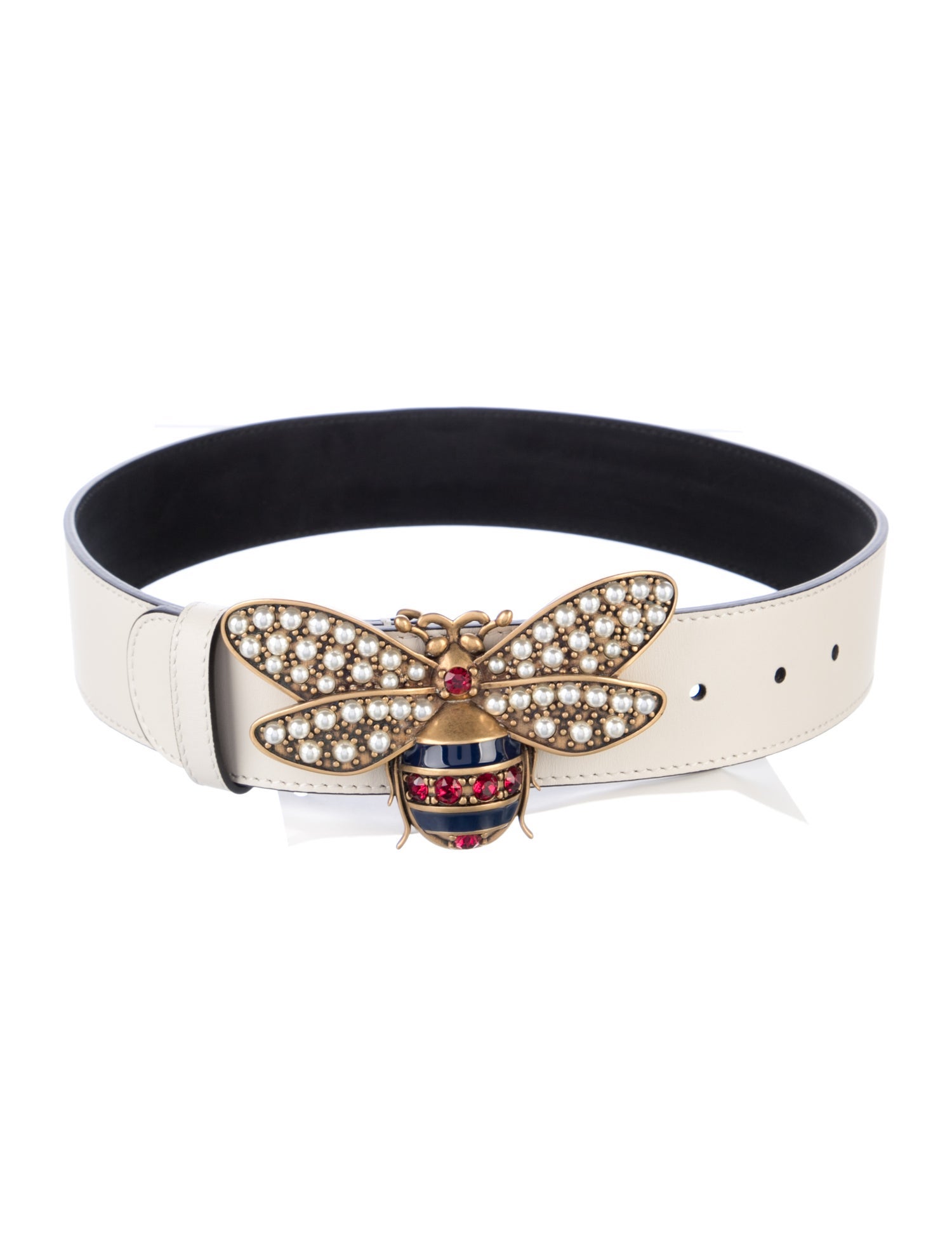 Gucci Faux Pearl Accents Leather Waist Belt