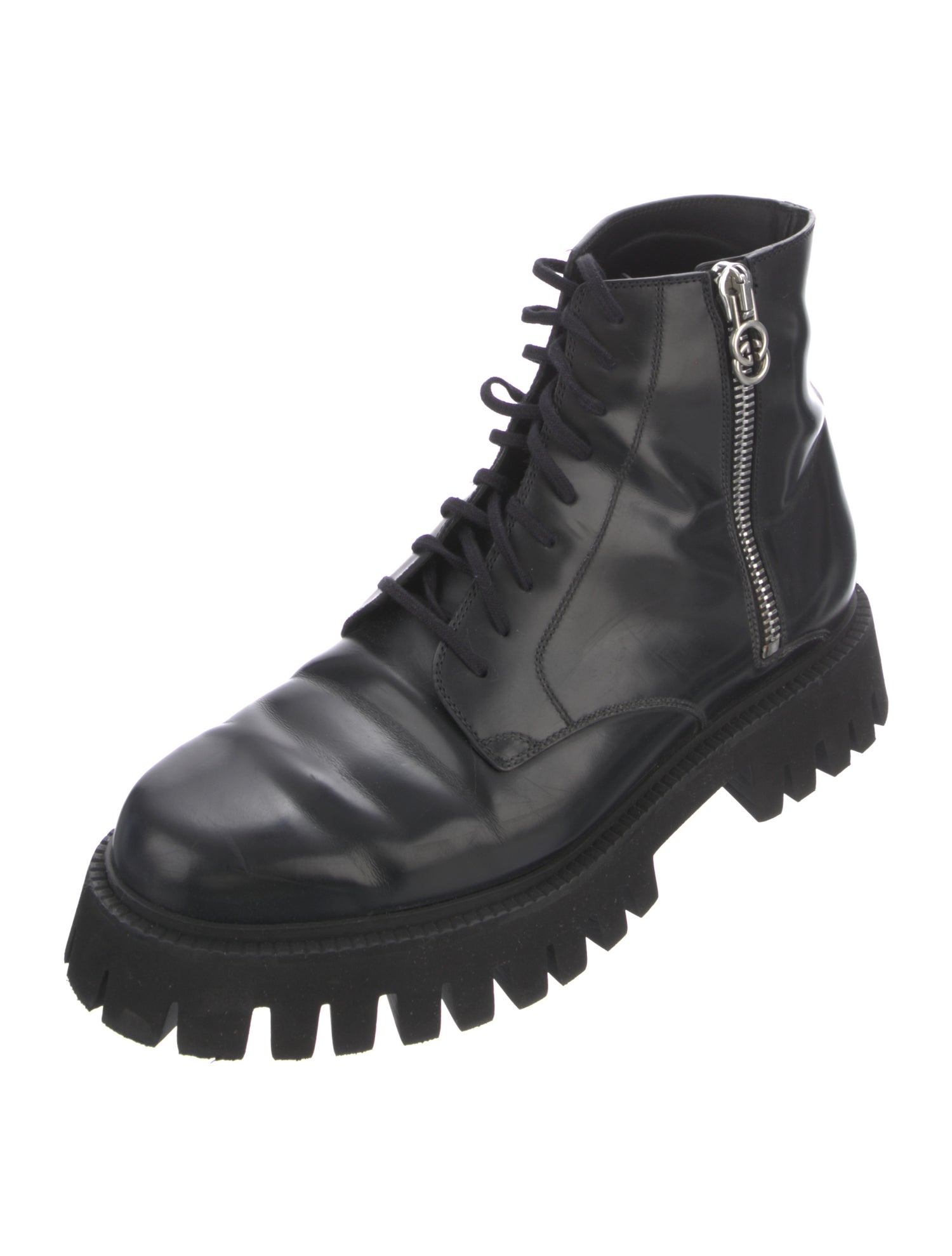 Gucci Interlocking G Logo Leather Combat Boots