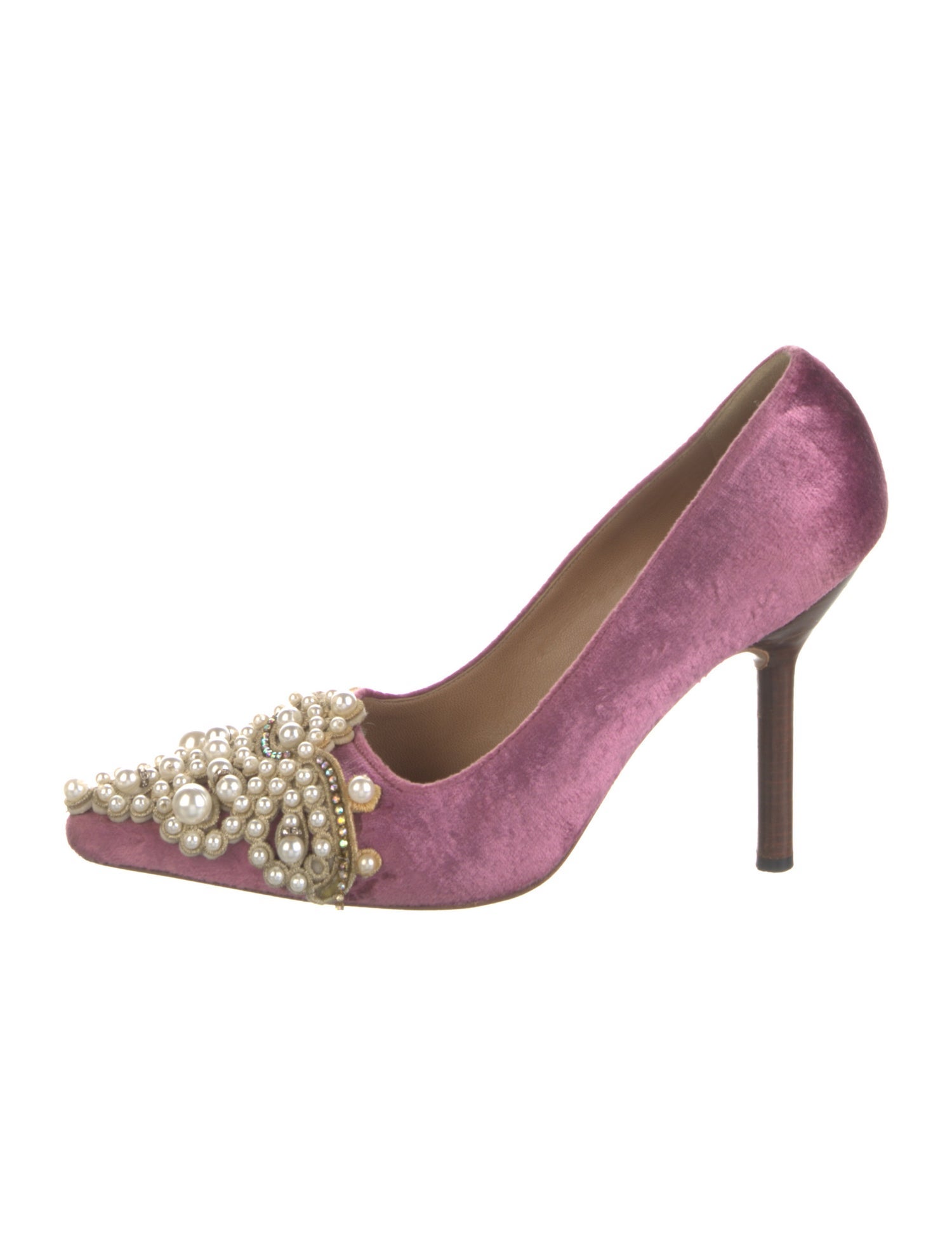 Gucci Faux Pearl Accents Velvet Pumps