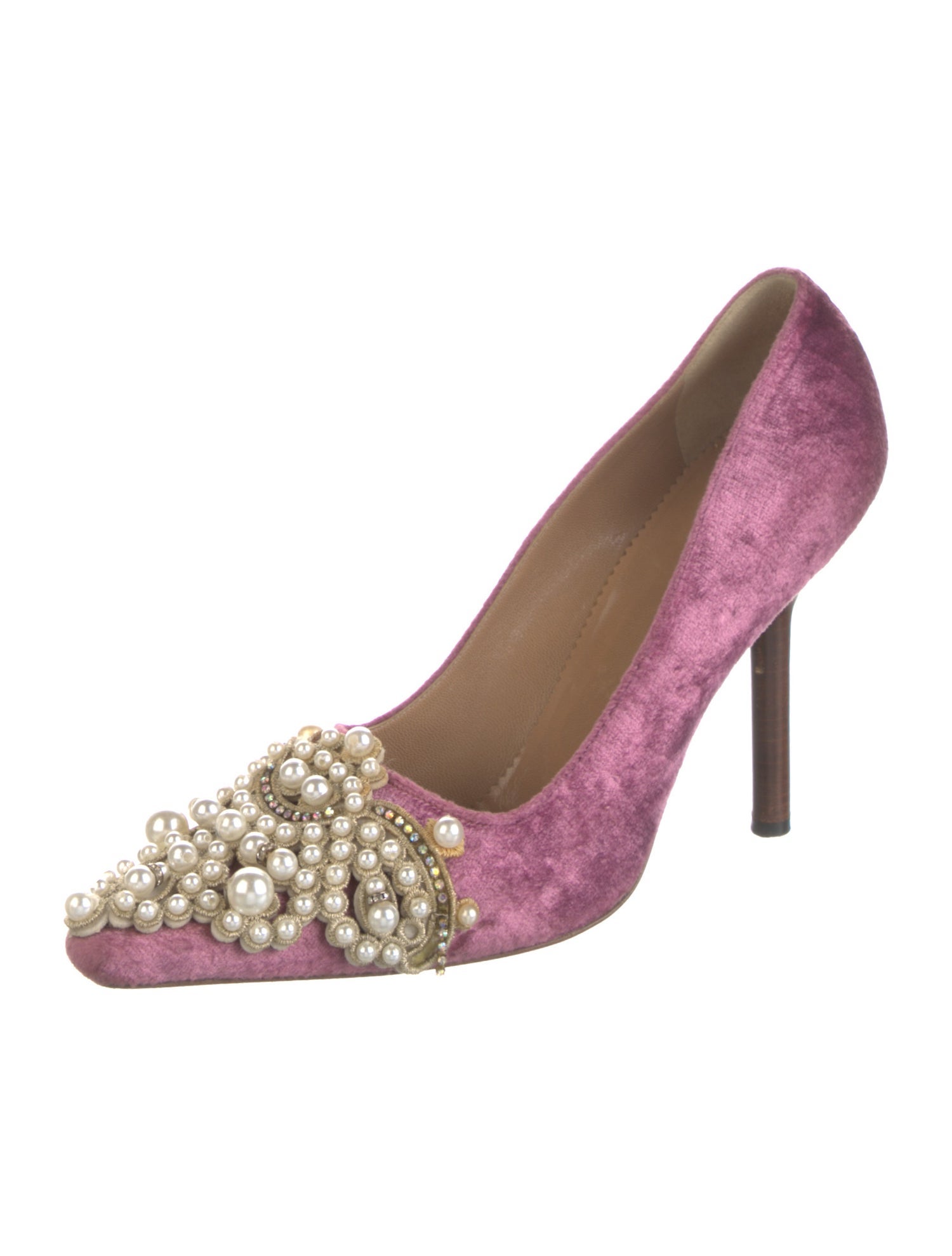 Gucci Faux Pearl Accents Velvet Pumps