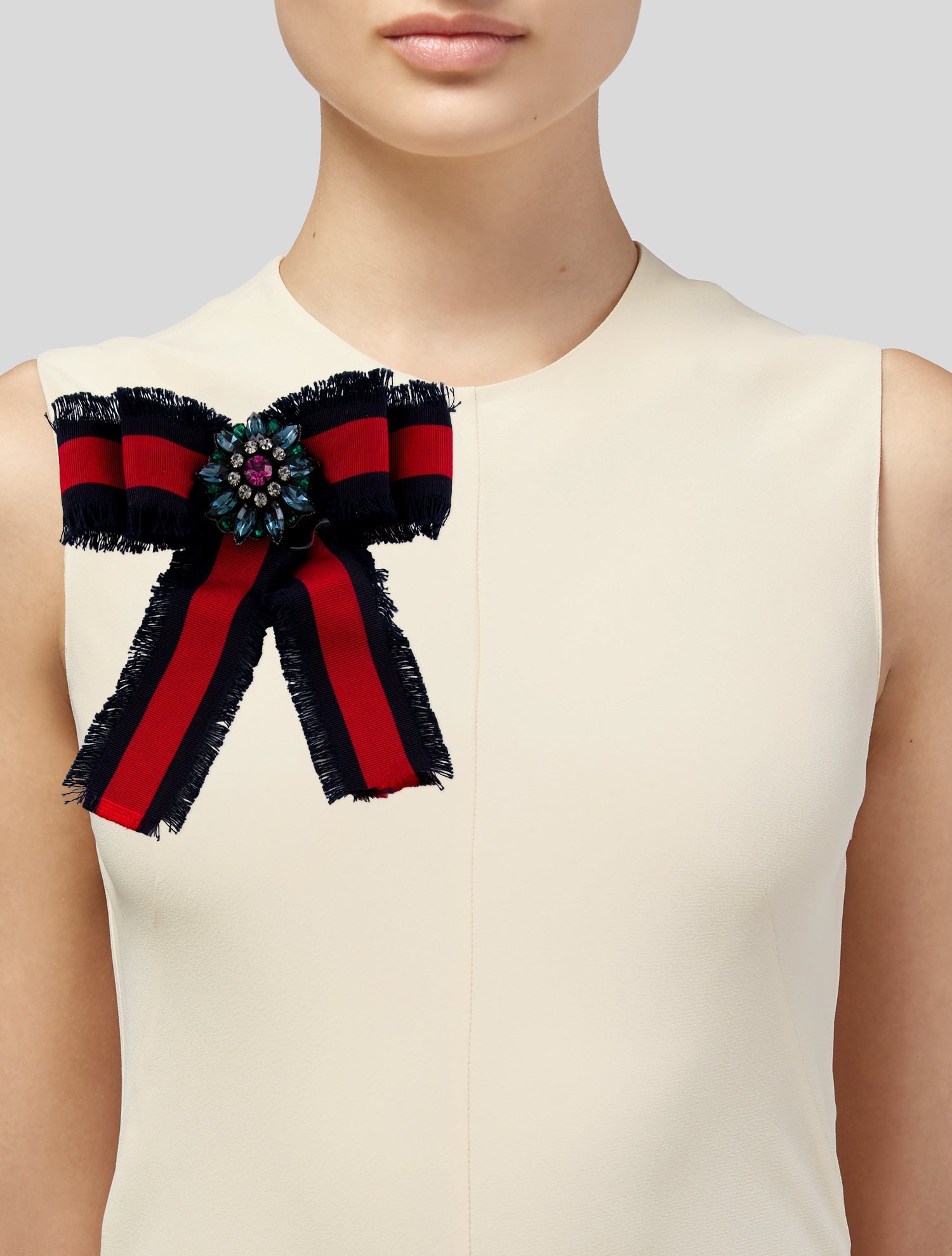 Gucci Crystal & Grosgrain Bow Brooch