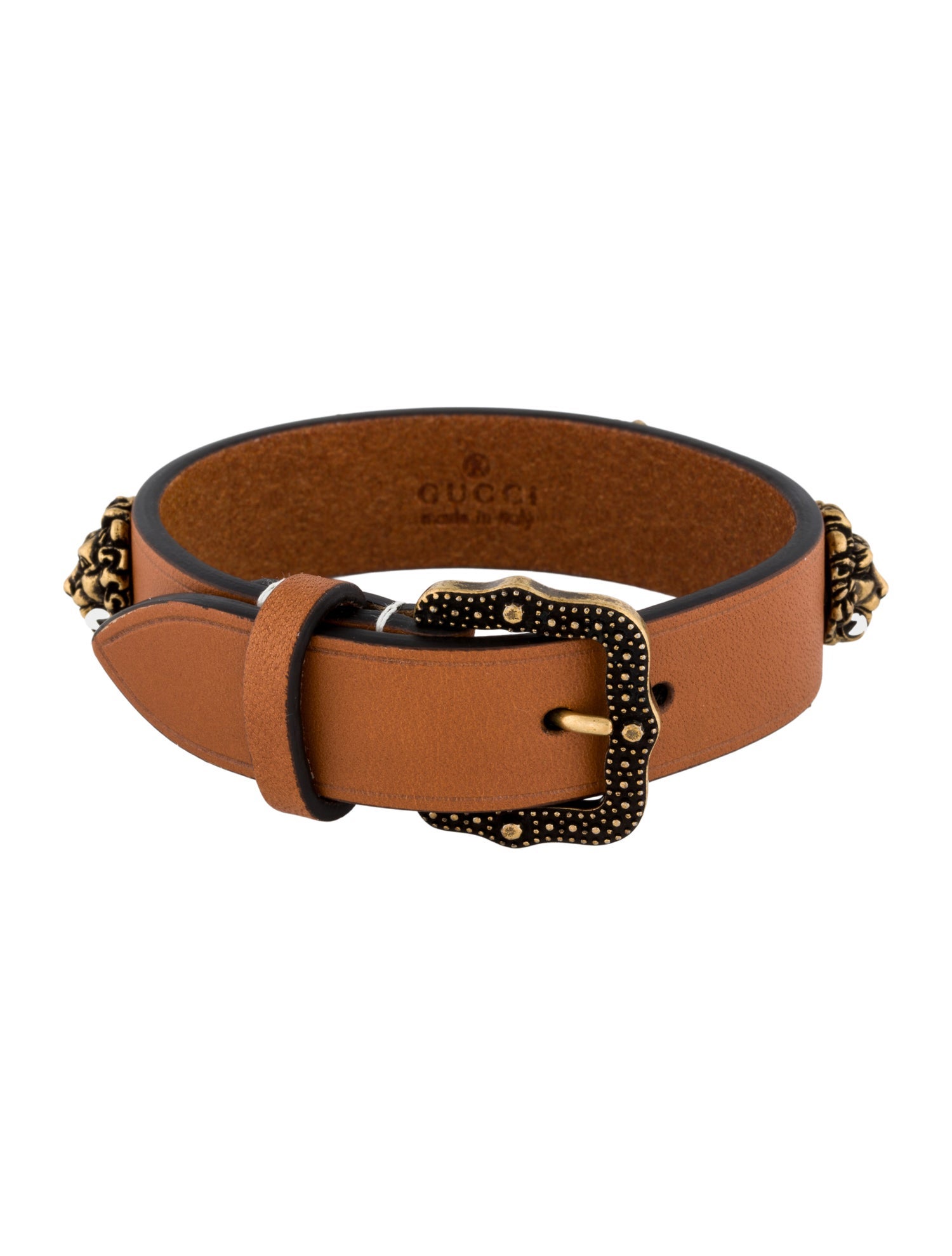 Gucci Leather Lion Head Studded Wrap Bracelet