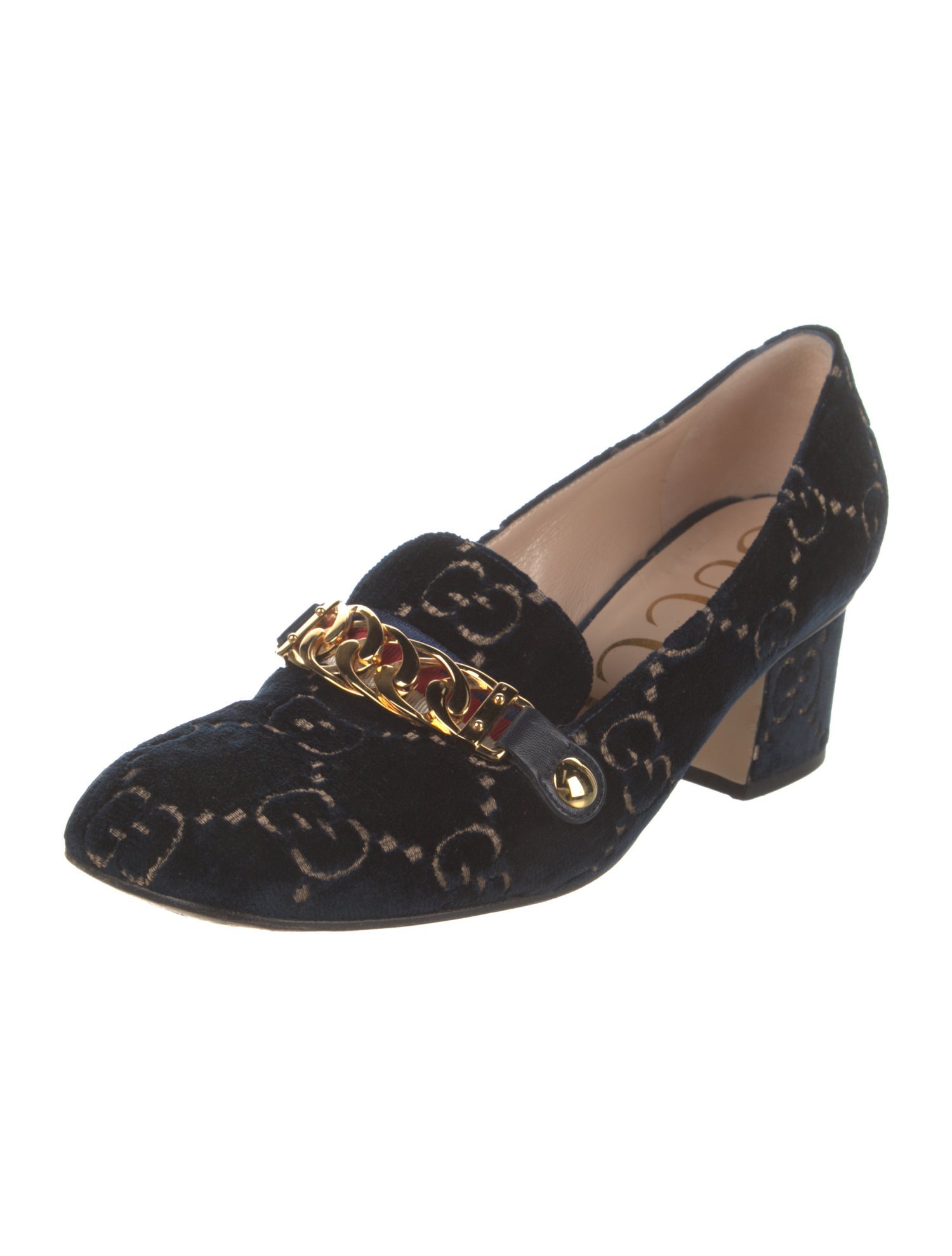 Gucci Sylvie Web Accent Velvet Pumps