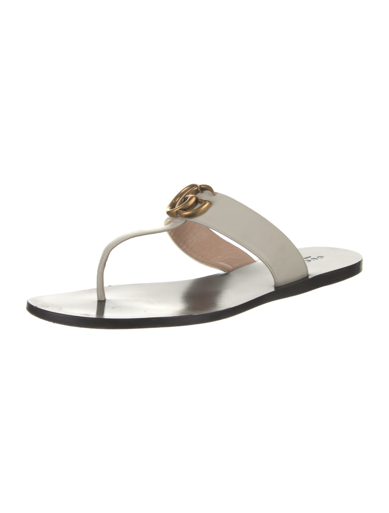 Gucci Double G Logo Leather Flip Flops