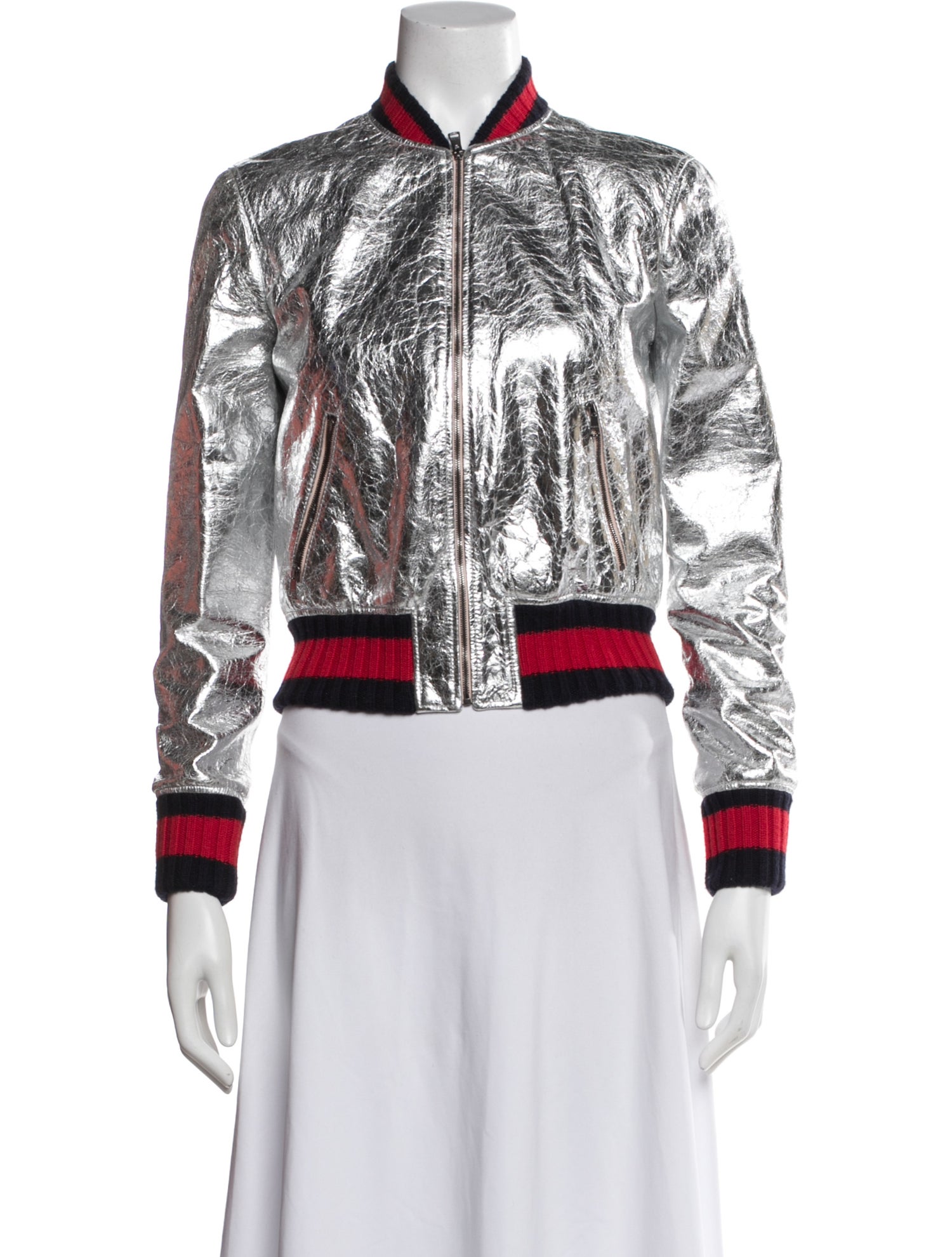 Gucci Leather Striped Bomber Jacket