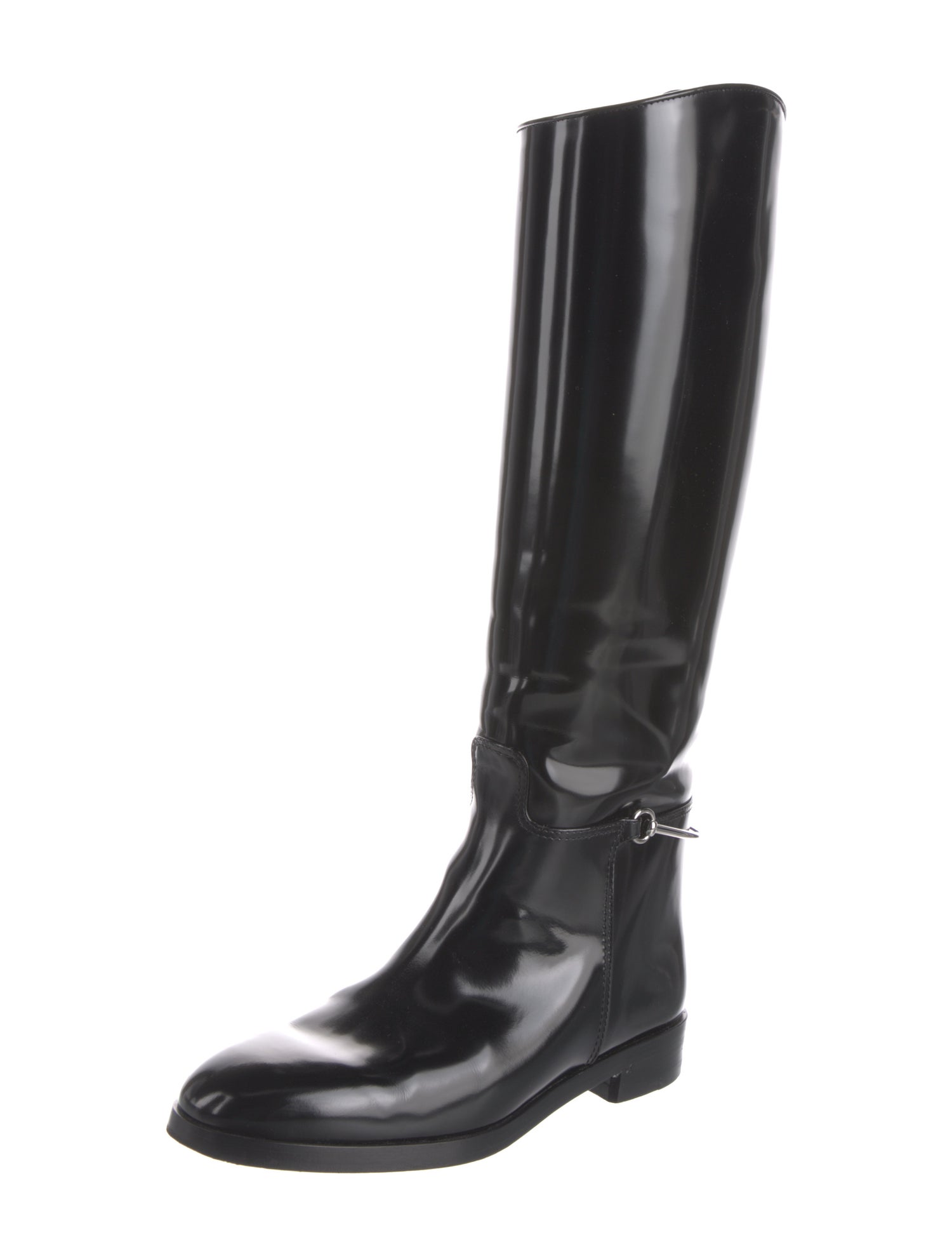 Gucci Web Accent Patent Leather Riding Boots
