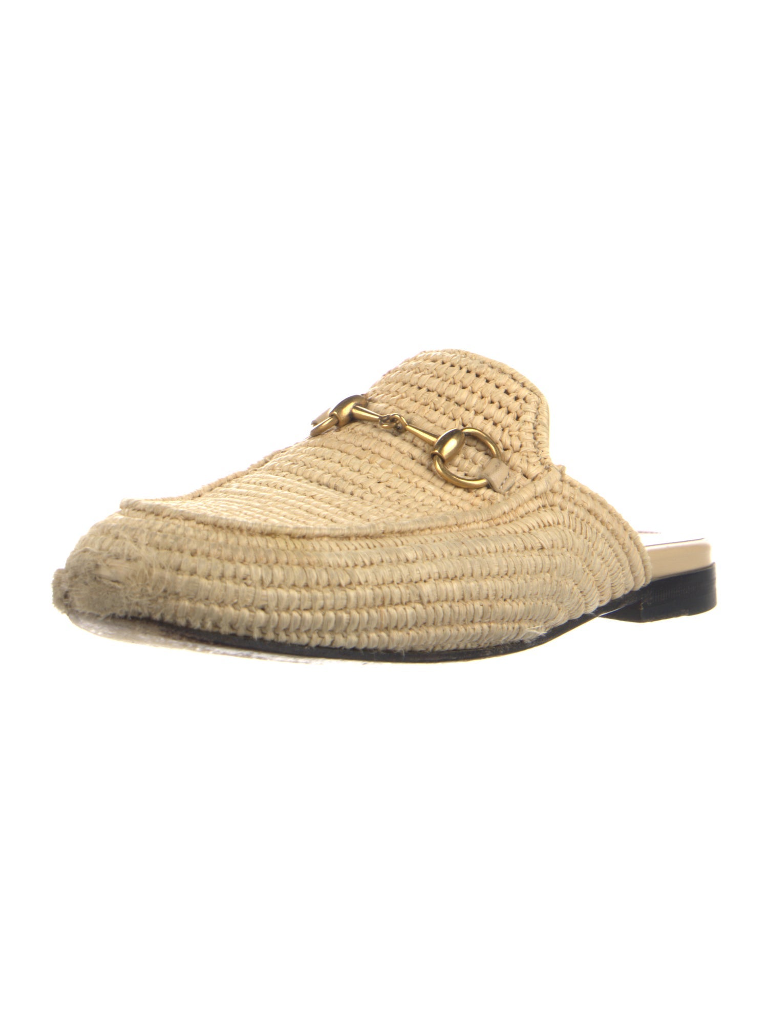 Gucci Horsebit Accent Raffia Mules