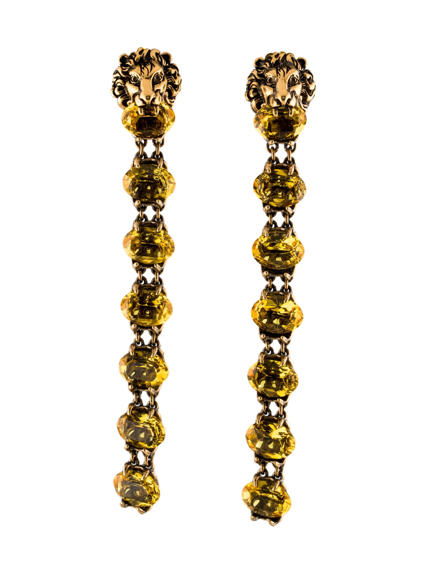 Gucci Crystal Lion Head Clip-On Drop Earrings