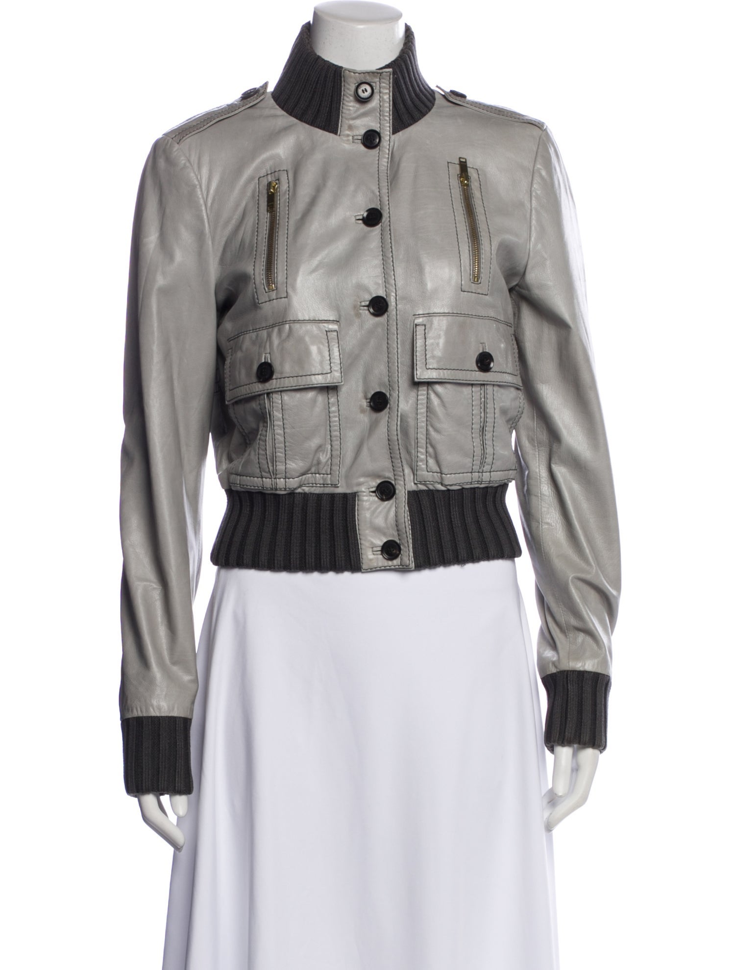 Gucci Lamb Leather Colorblock Pattern Utility Jacket