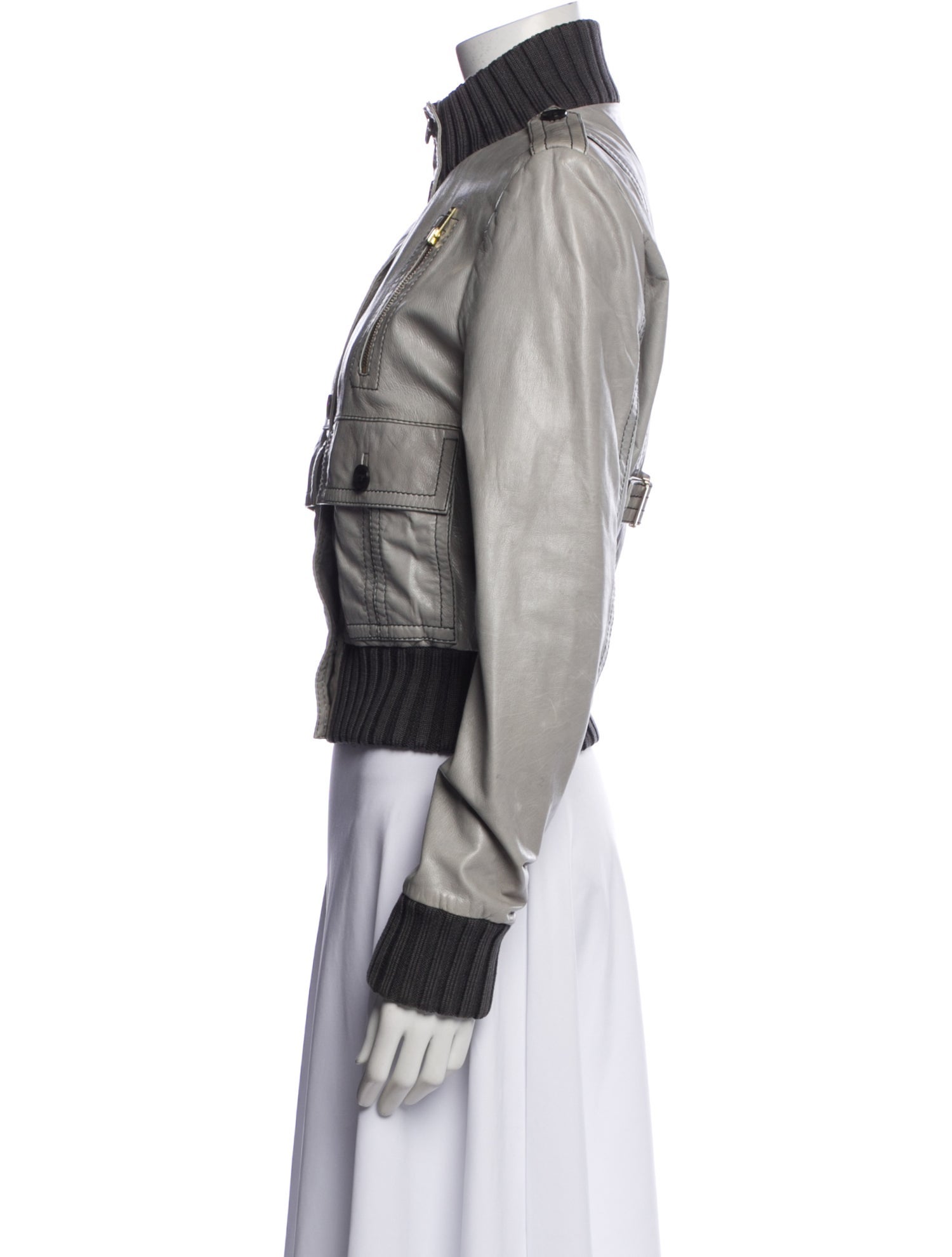 Gucci Lamb Leather Colorblock Pattern Utility Jacket