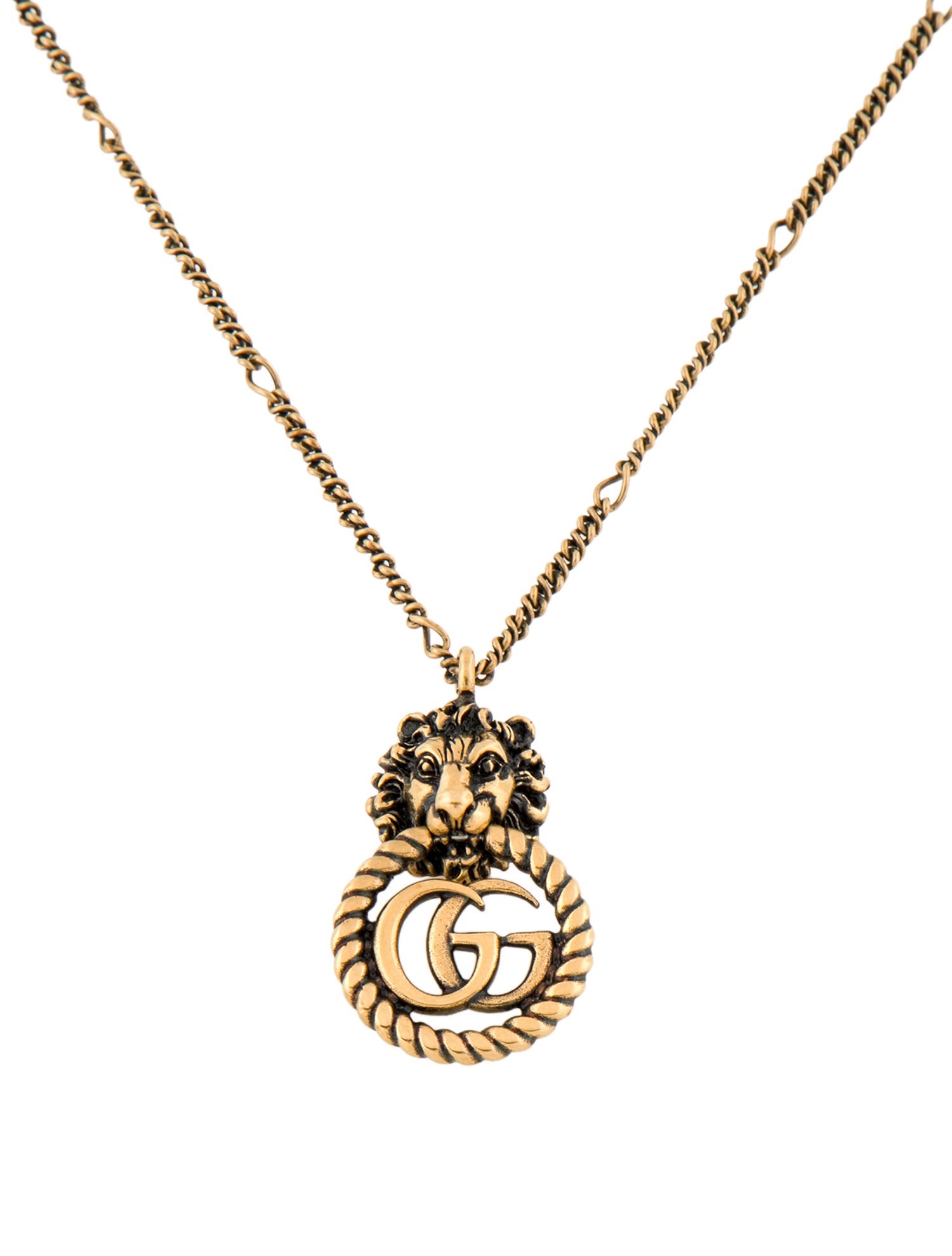 Gucci Lion Head With Double G Pendant Necklace