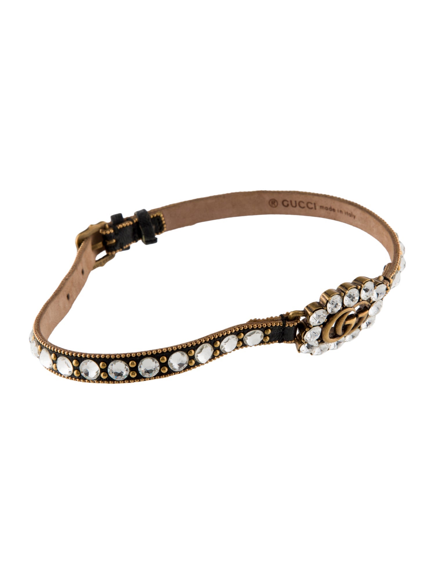 Gucci Double G Crystal Embellished Leather Choker