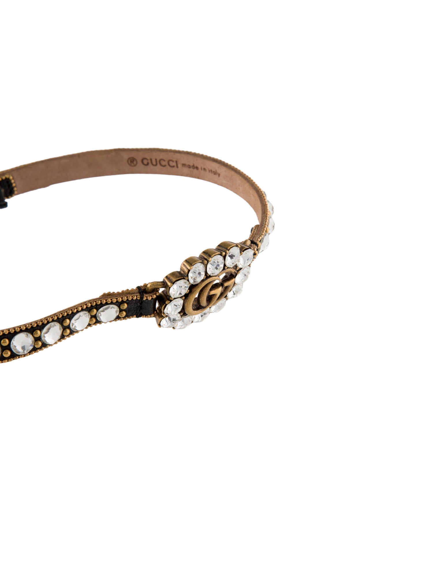 Gucci Double G Crystal Embellished Leather Choker
