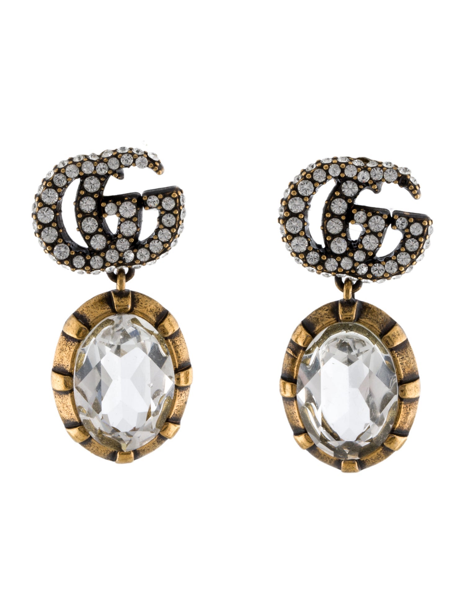 Gucci Crystal Double G Drop Earrings