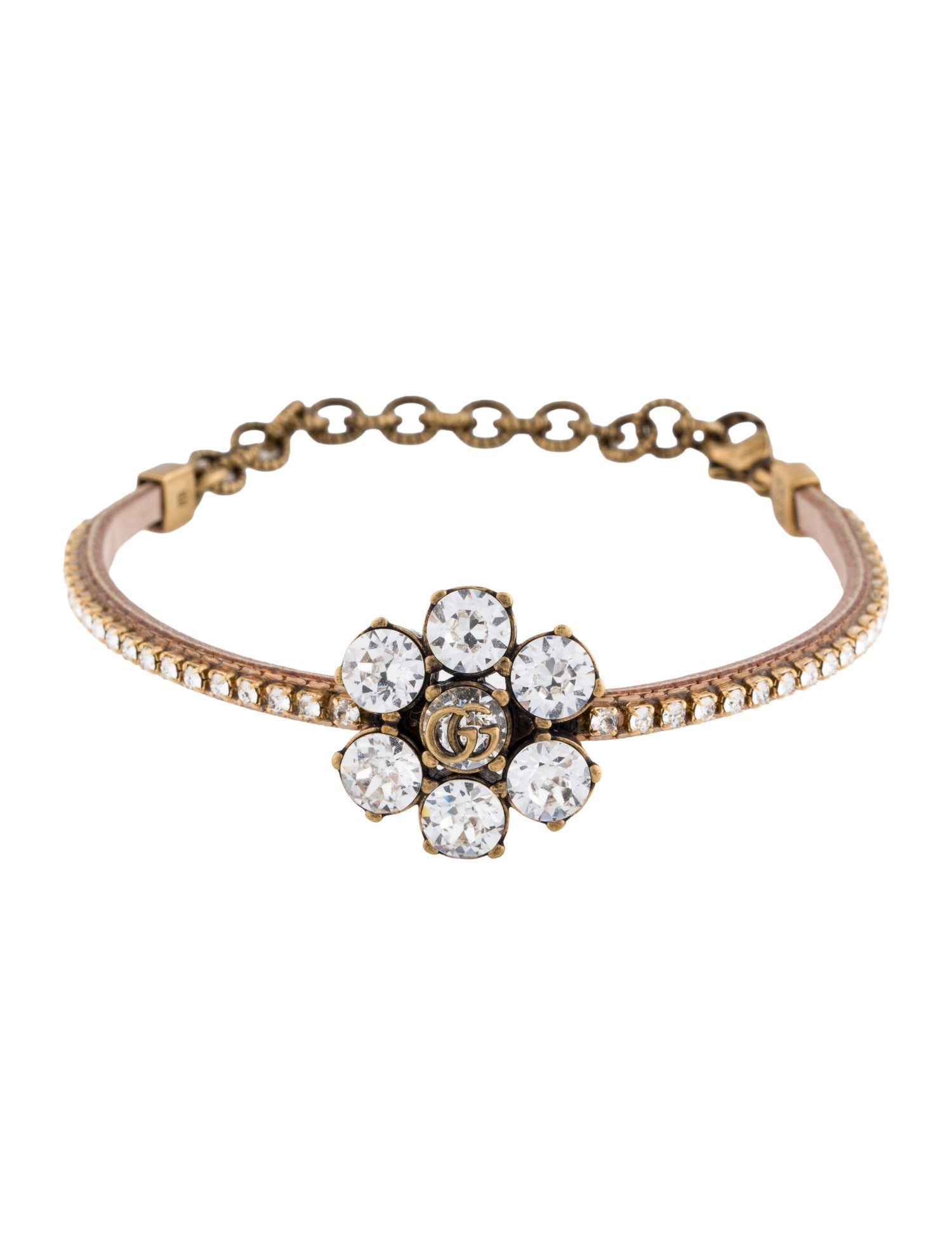 Gucci Leather & Crystal Double G Bracelet