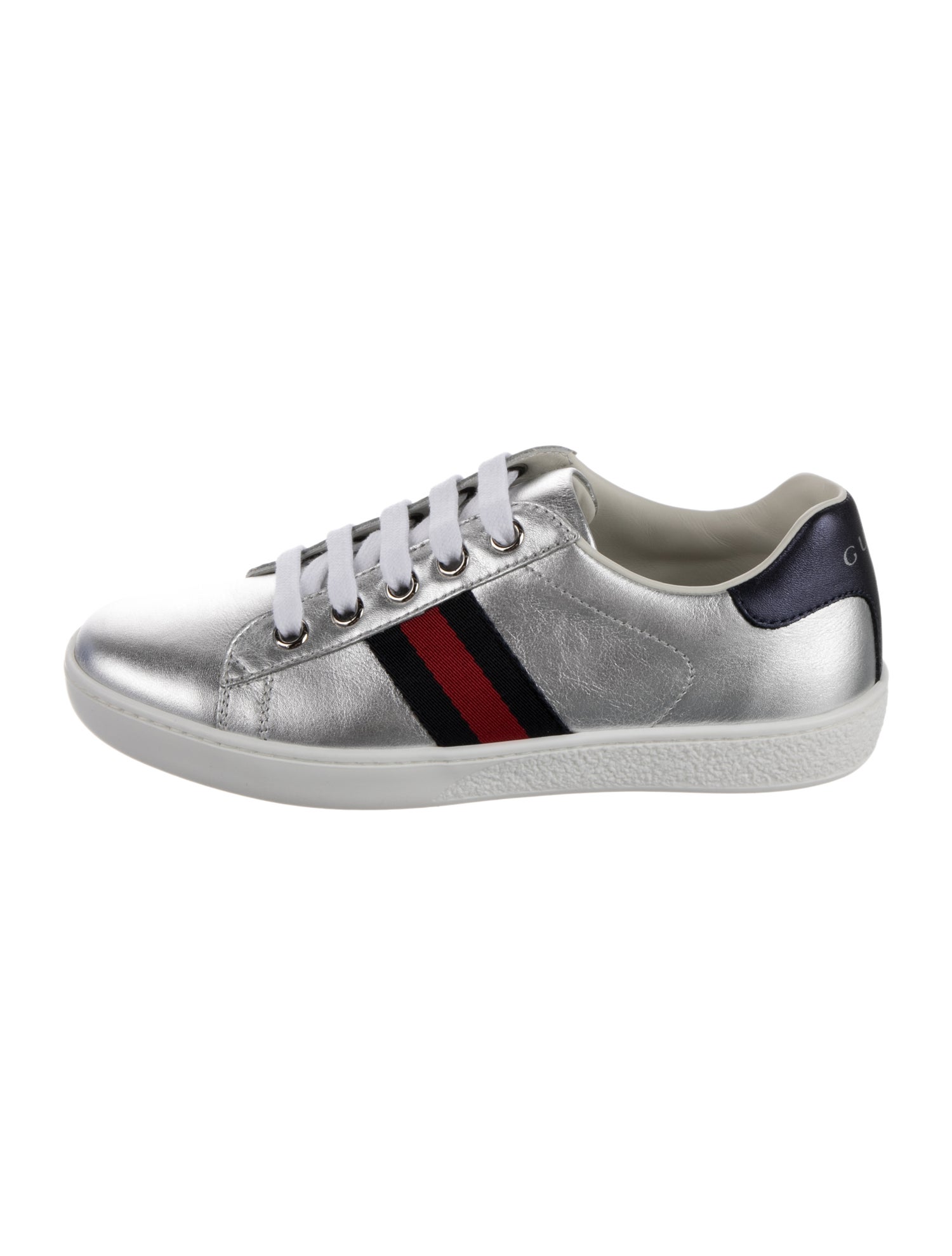 Gucci Metallic Silver Leather Sneakers