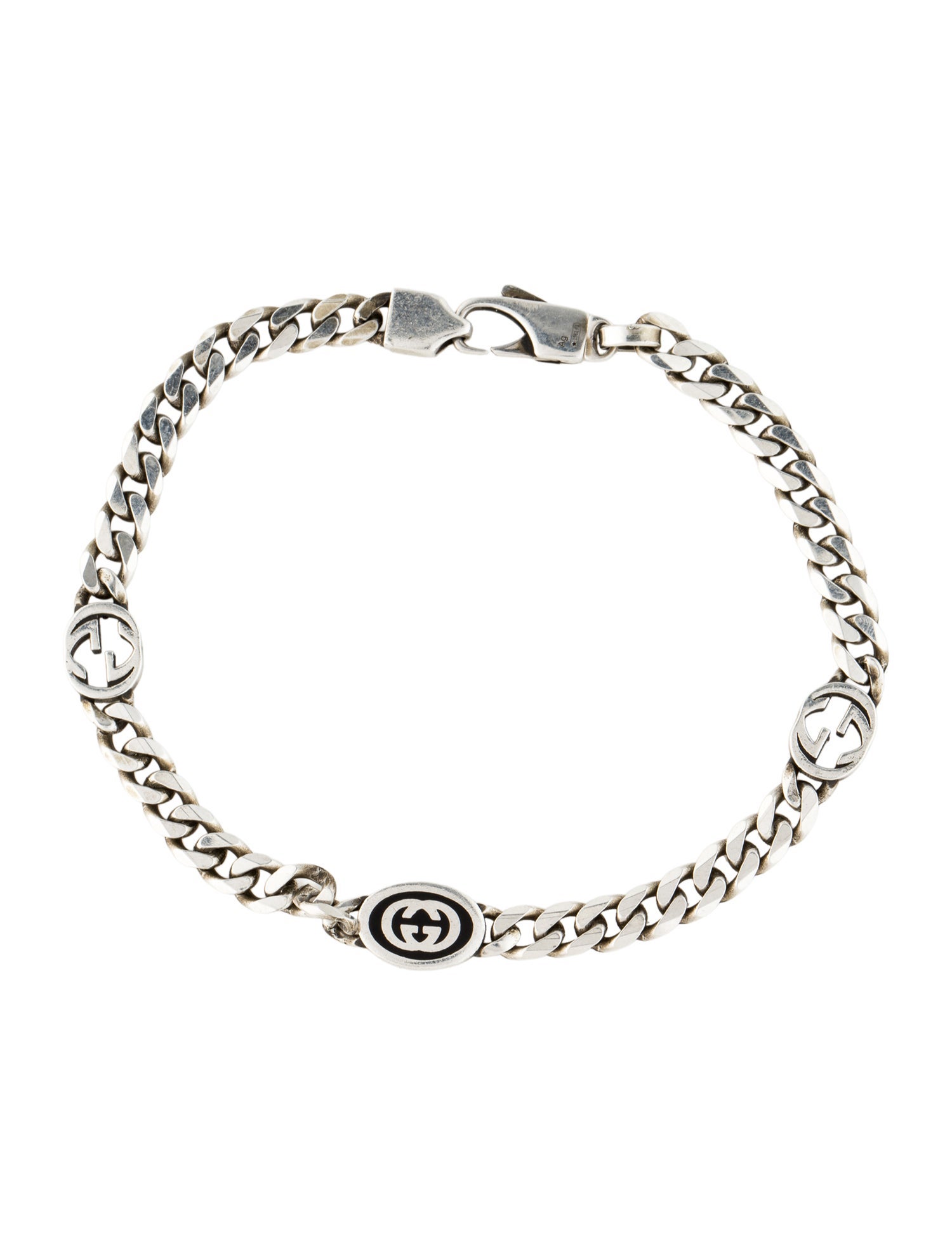 Gucci Enamel Double G Logo Curb Link Chain Bracelet