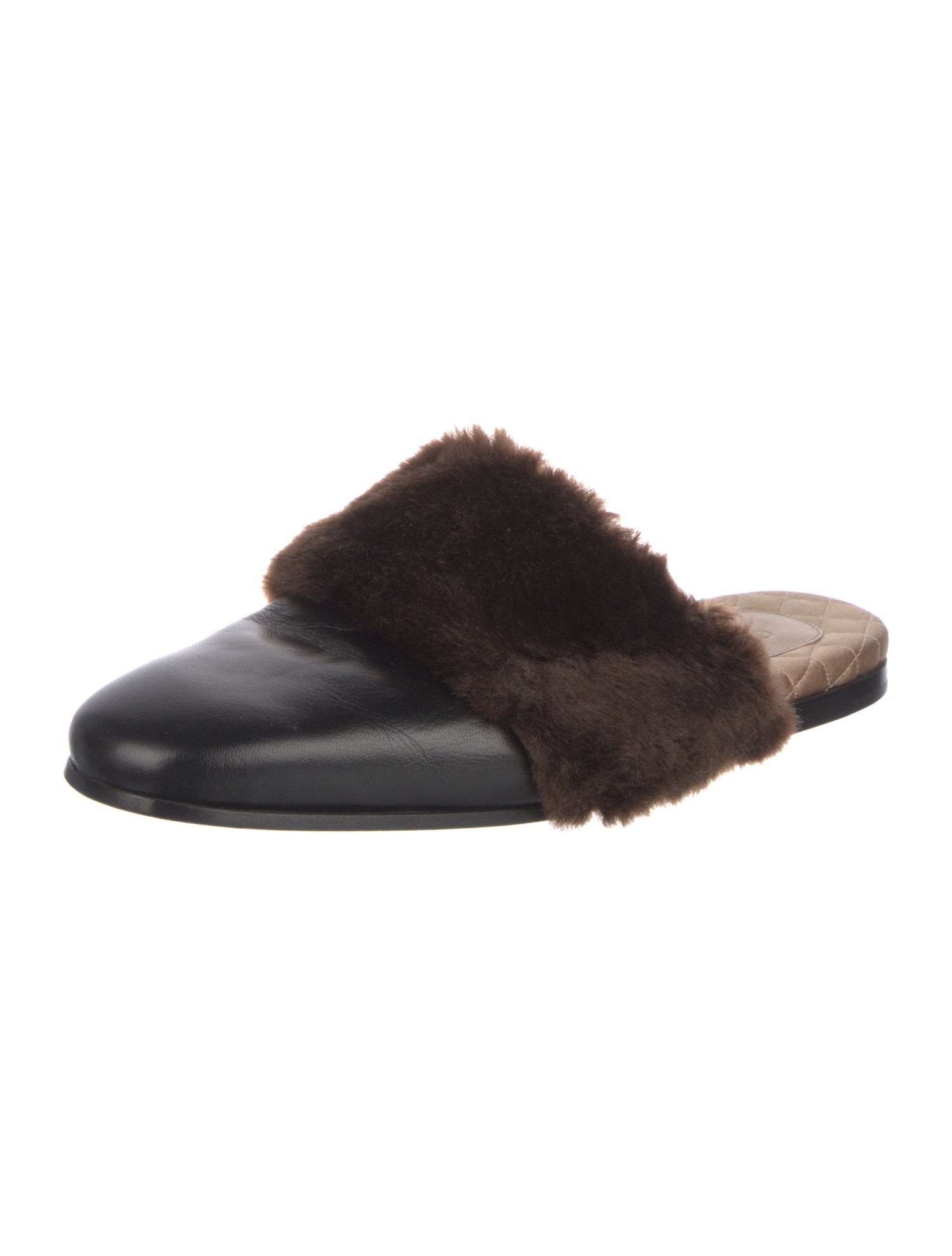 Gucci Leather Fur Trim Slides