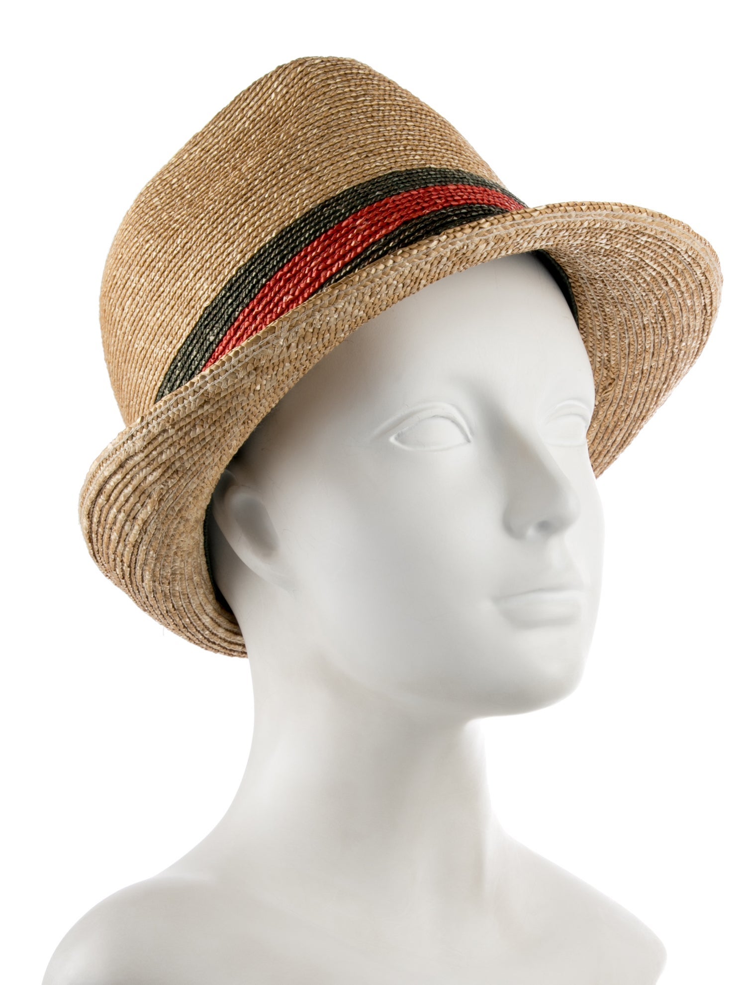 Gucci Neutral Gucci raffia hat with printed trim accent. Designer size xl