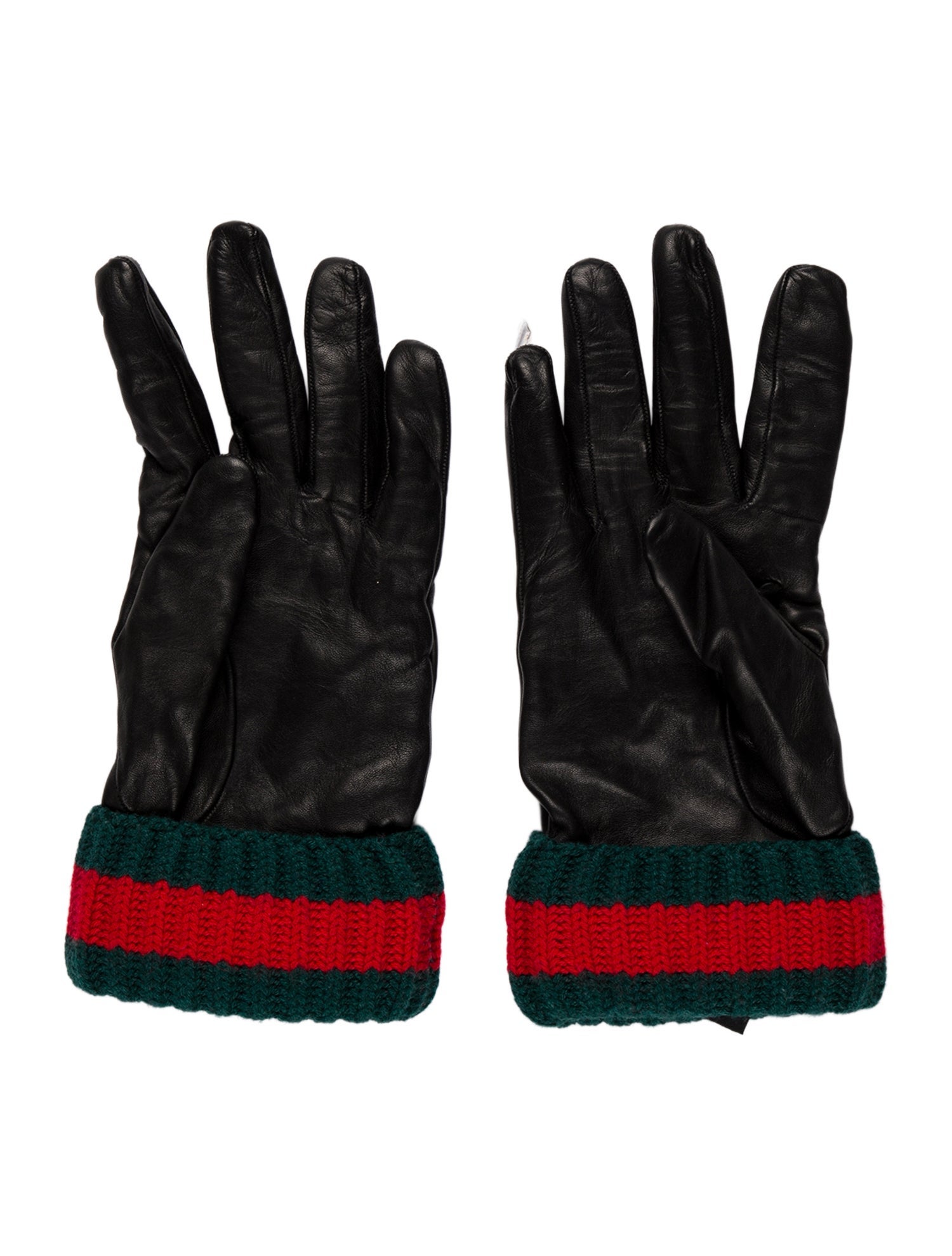 Gucci Web-Trimmed Leather Gloves