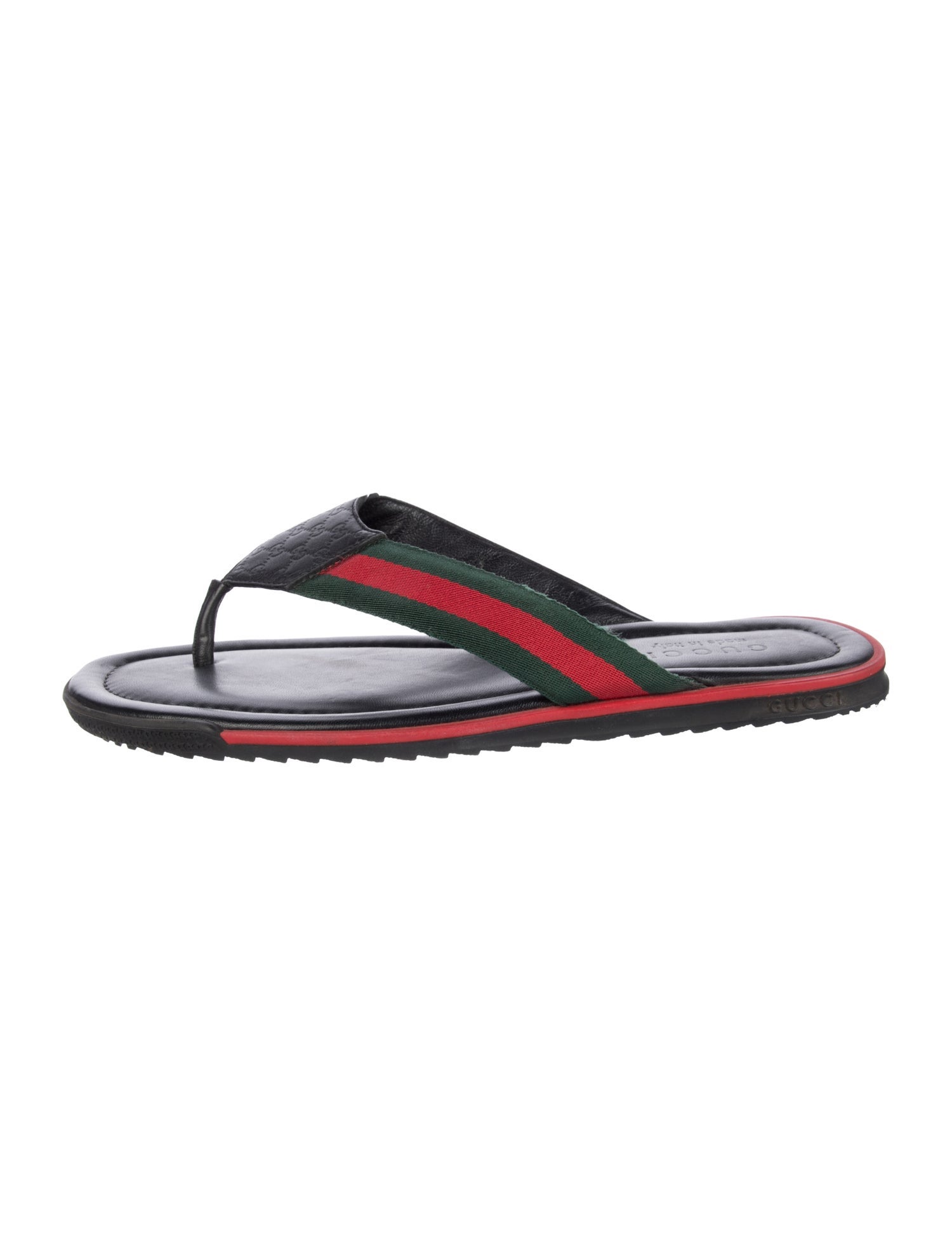 Gucci Web Accent Leather Flip Flops