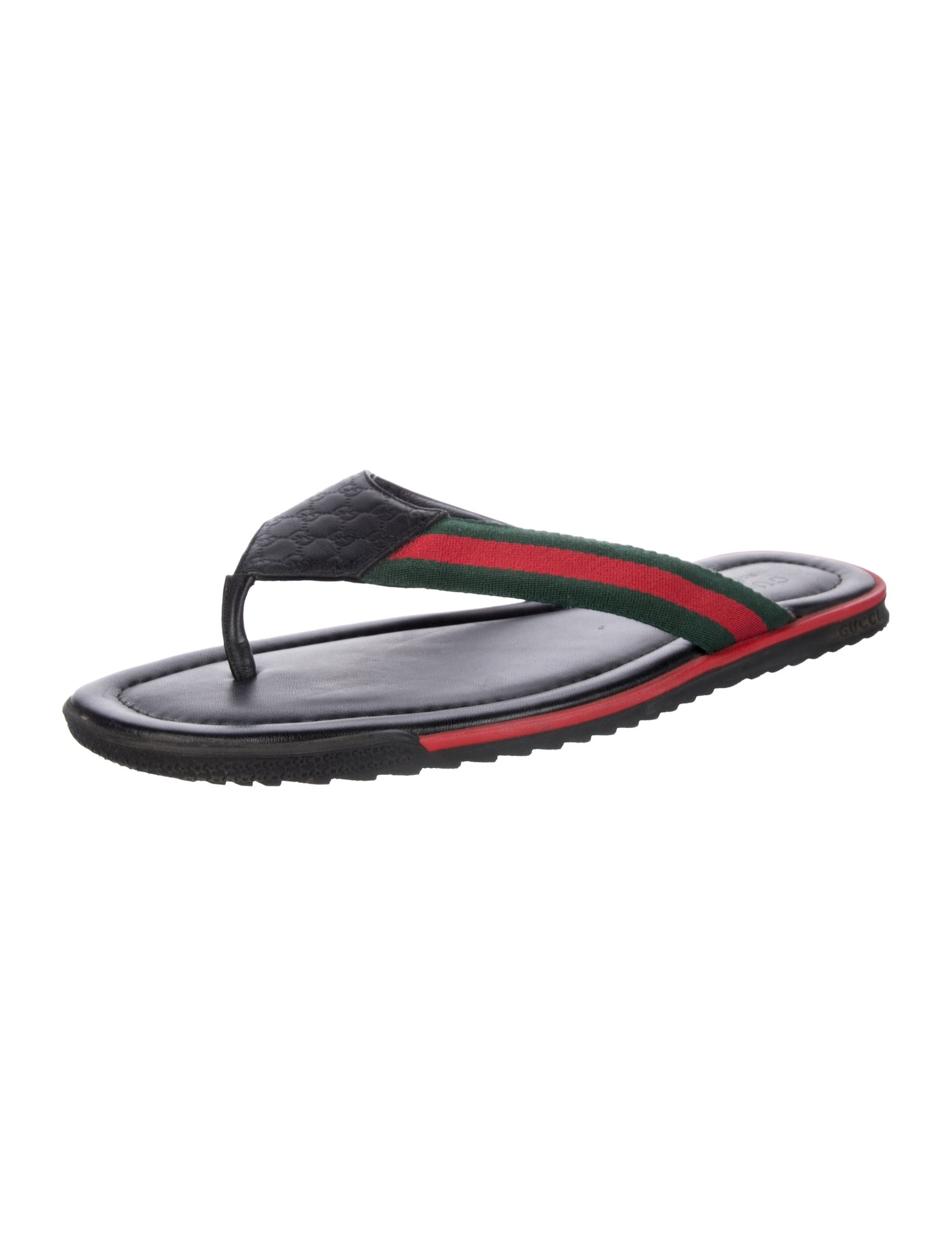 Gucci Web Accent Leather Flip Flops