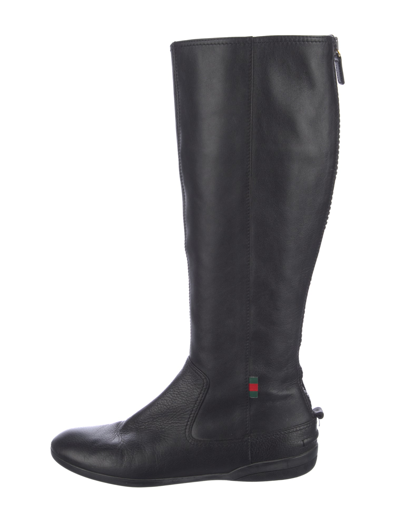 Gucci Web Accent Leather Riding Boots