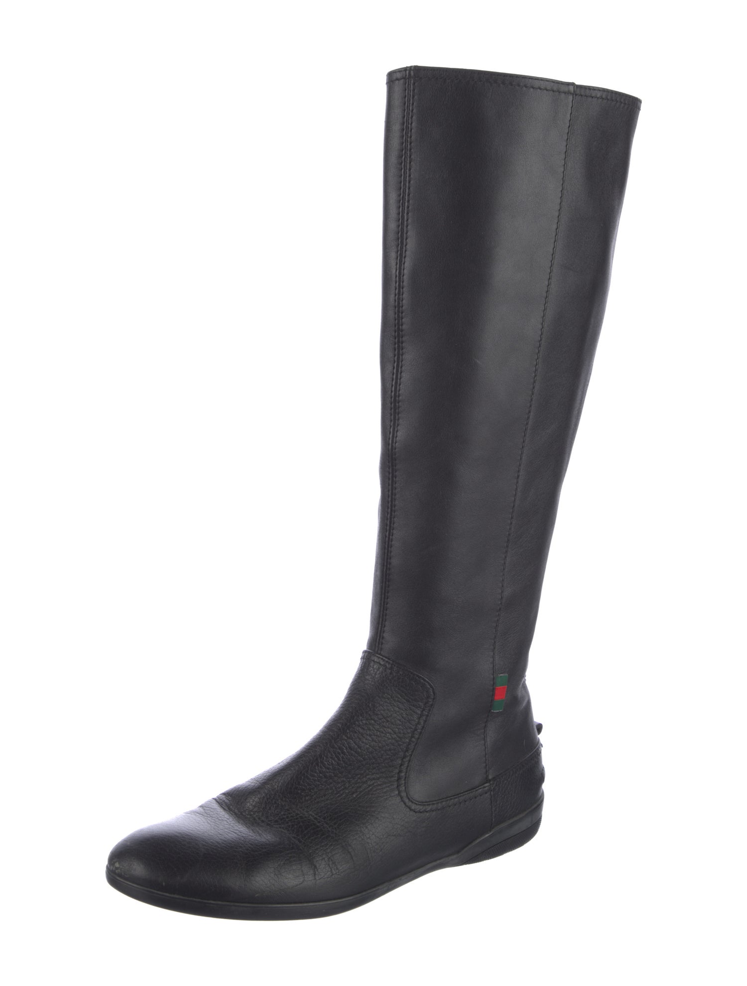 Gucci Web Accent Leather Riding Boots