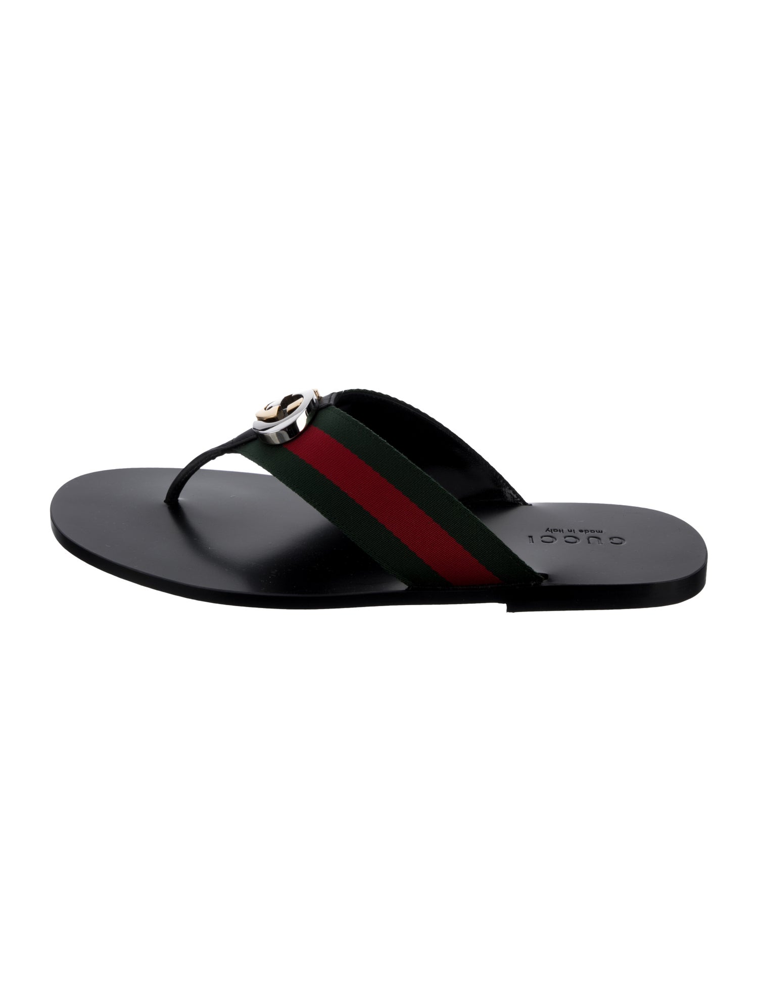 Gucci Web Accent Leather Flip Flops