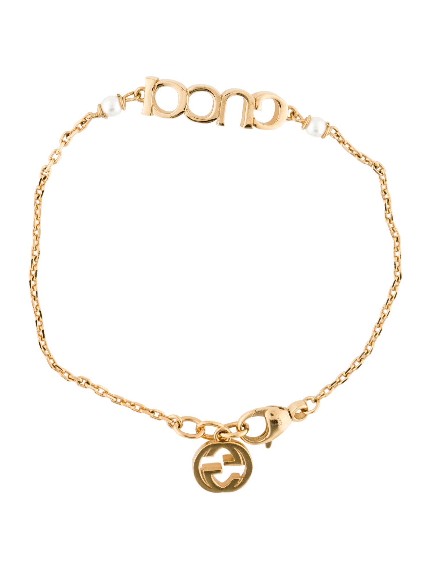 Gucci Faux Pearl Letter Link Bracelet