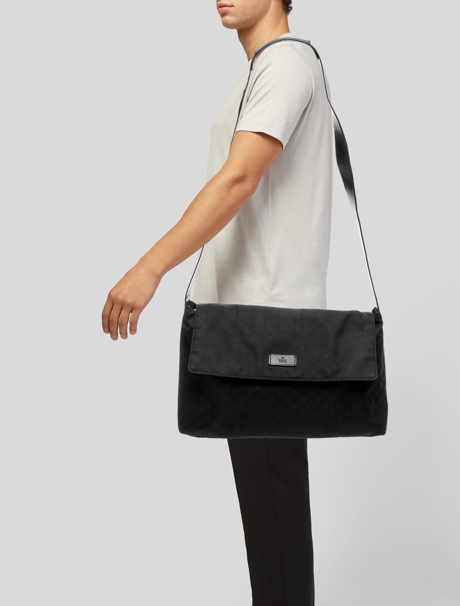 Gucci GG Nylon GG Plus Monogram Flap Messenger