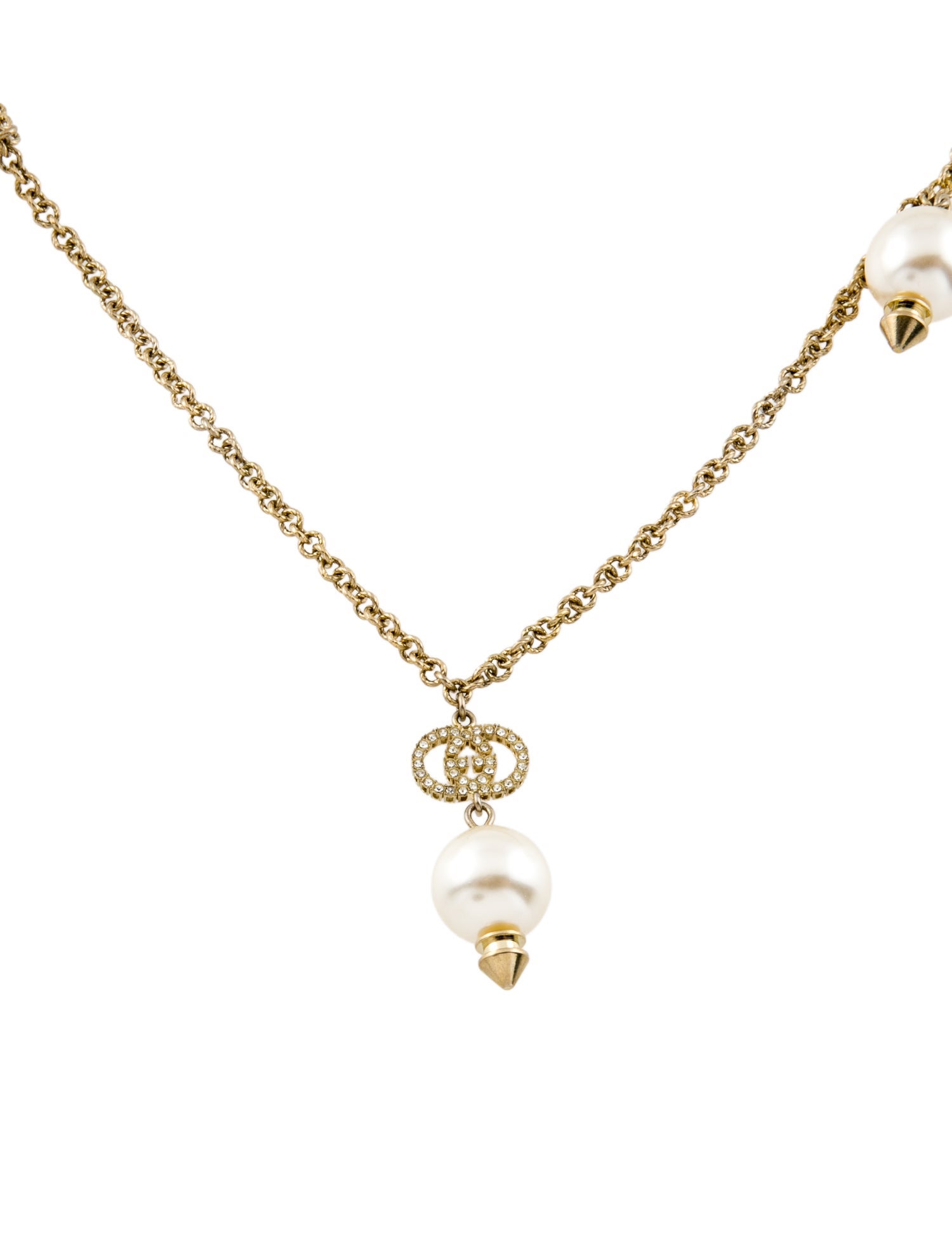 Gucci Faux Pearl & Crystal Interlocking G Station Necklace