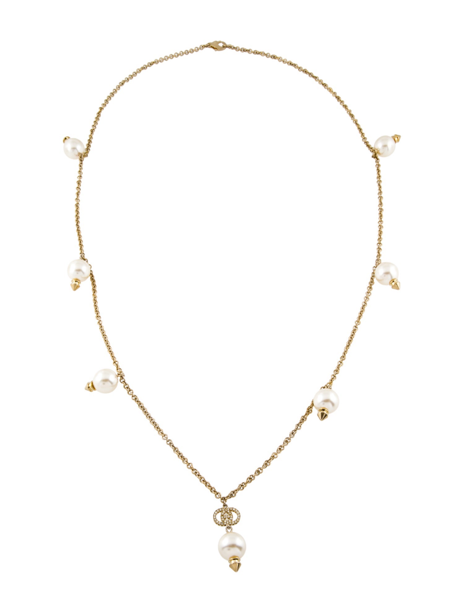 Gucci Faux Pearl & Crystal Interlocking G Station Necklace