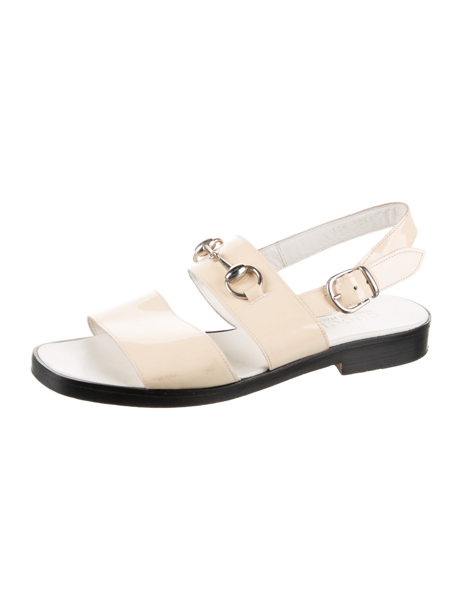 Gucci Horsebit Accent Patent Leather Slingback Sandals