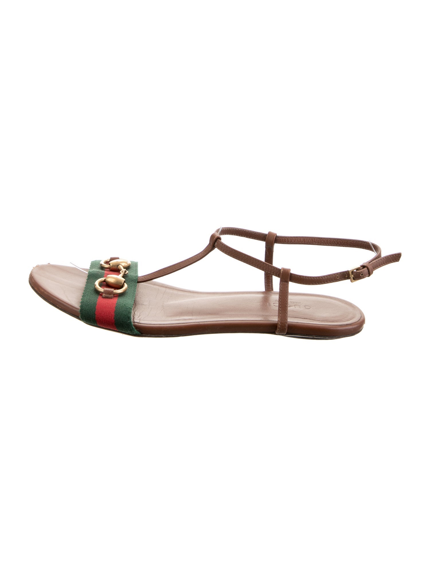 Gucci Web Accent Leather T-Strap Sandals