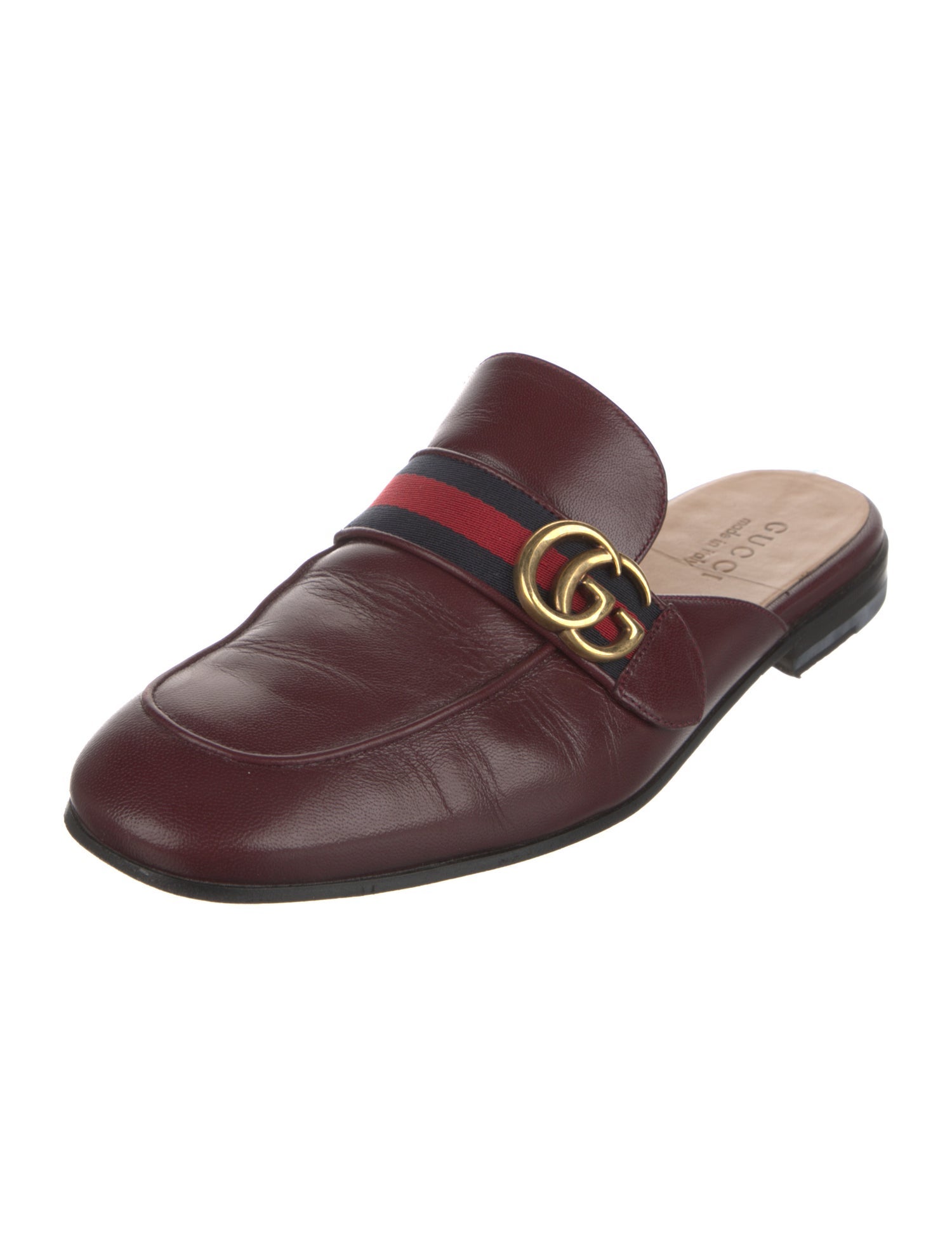 Gucci Double G Logo Leather Slippers