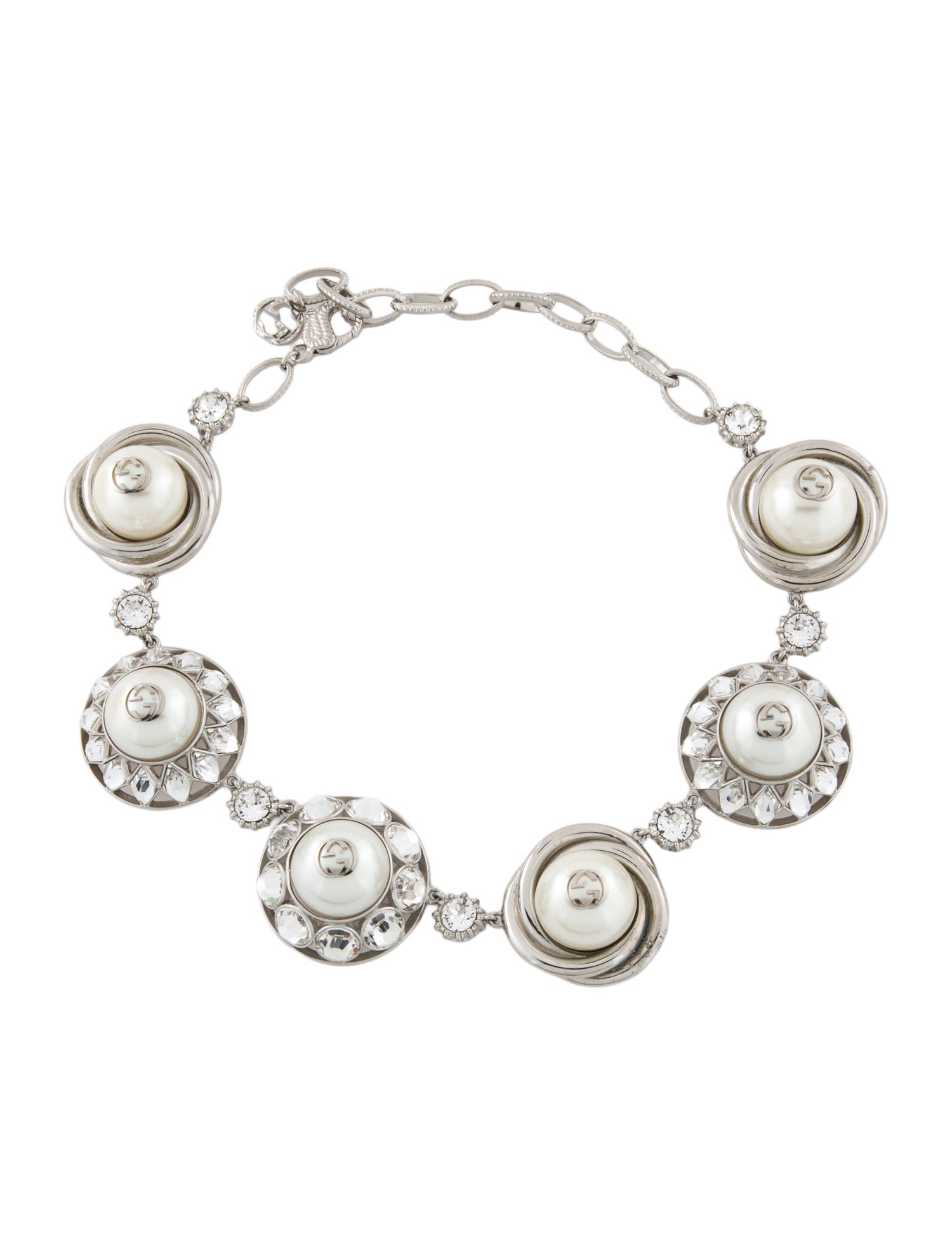 Gucci Crystal & Faux Pearl GG Collar Necklace