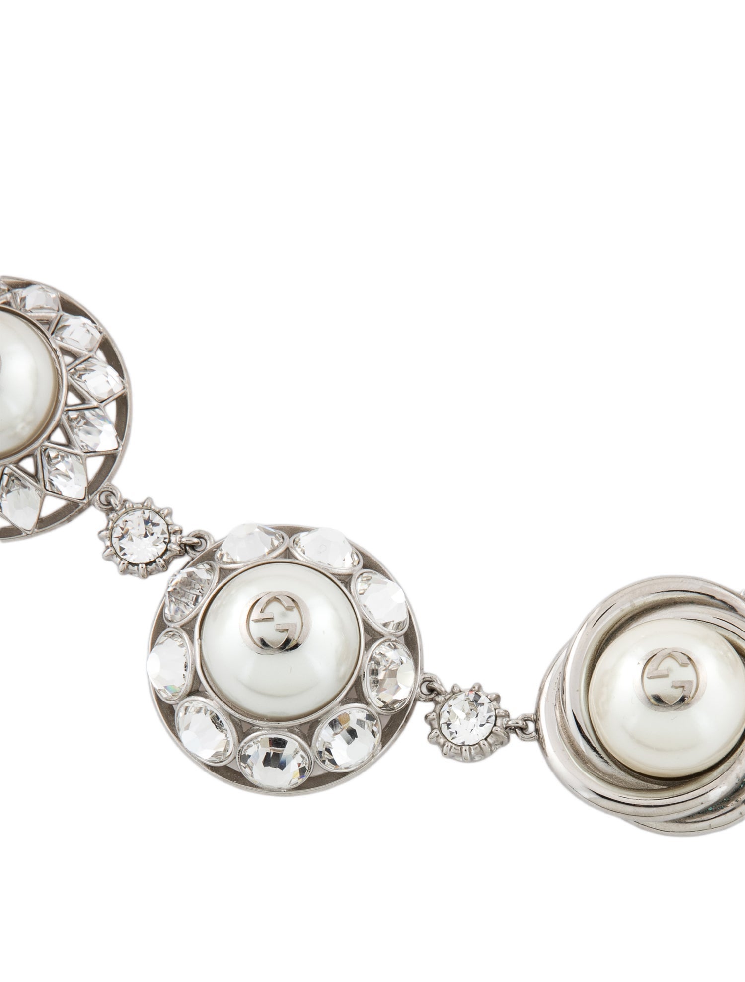 Gucci Crystal & Faux Pearl GG Collar Necklace