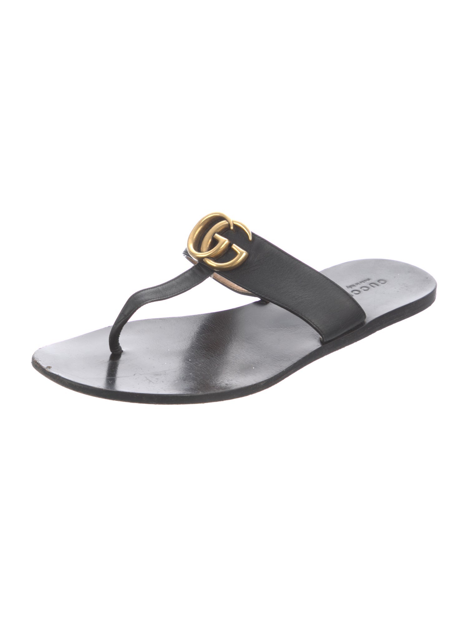 Gucci Double G Logo Leather Flip Flops