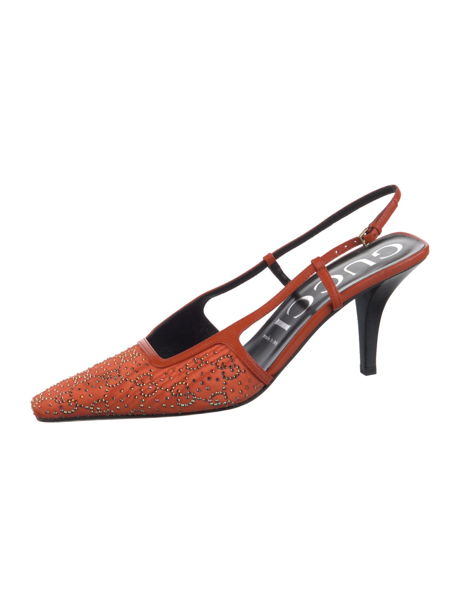 Gucci GG Supreme Crystal Embellishments Slingback Pumps